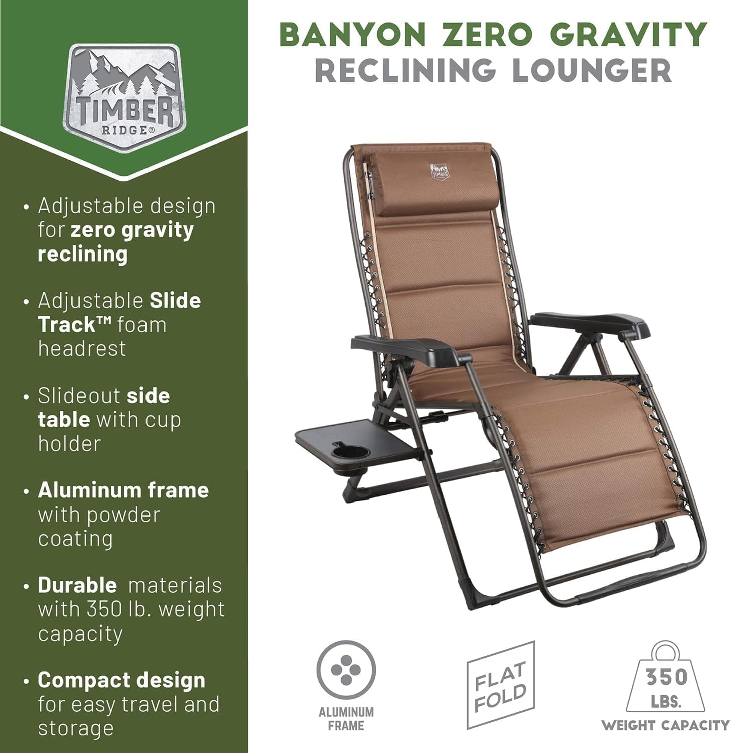 TIMBER RIDGE Zero Gravity Chairs, Folding Recliner Chair Padded with Cup Holder and Headrest