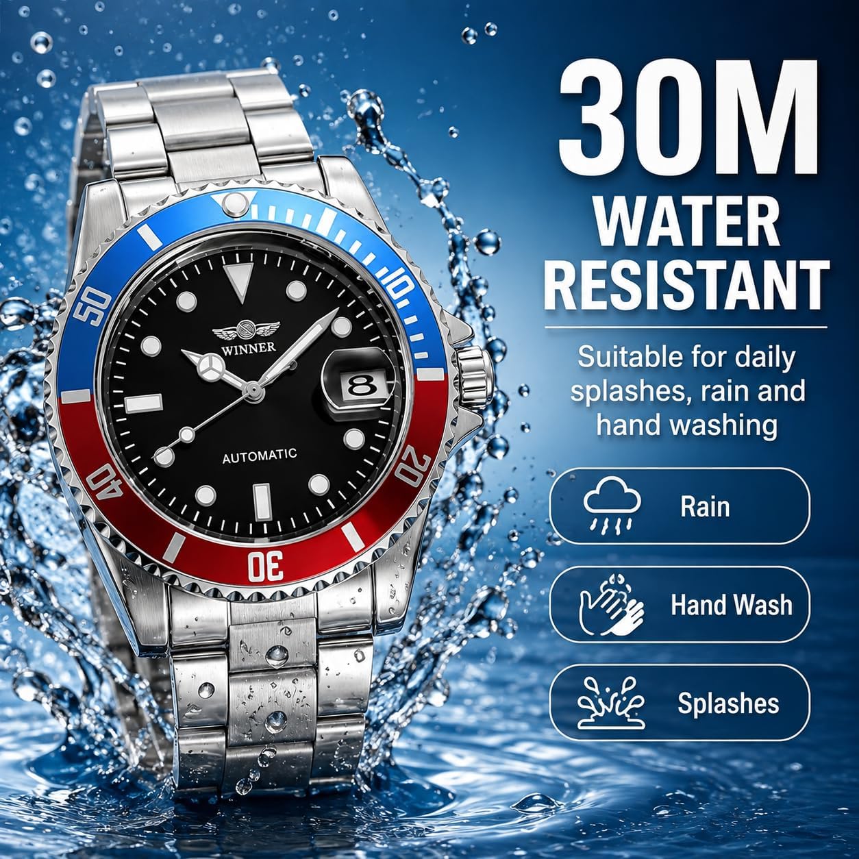 MASTOP Mens Automatic Mechanical Watches Stainless Steel Waterproof Luxury Watch for Men Reloj Automático para Hombre