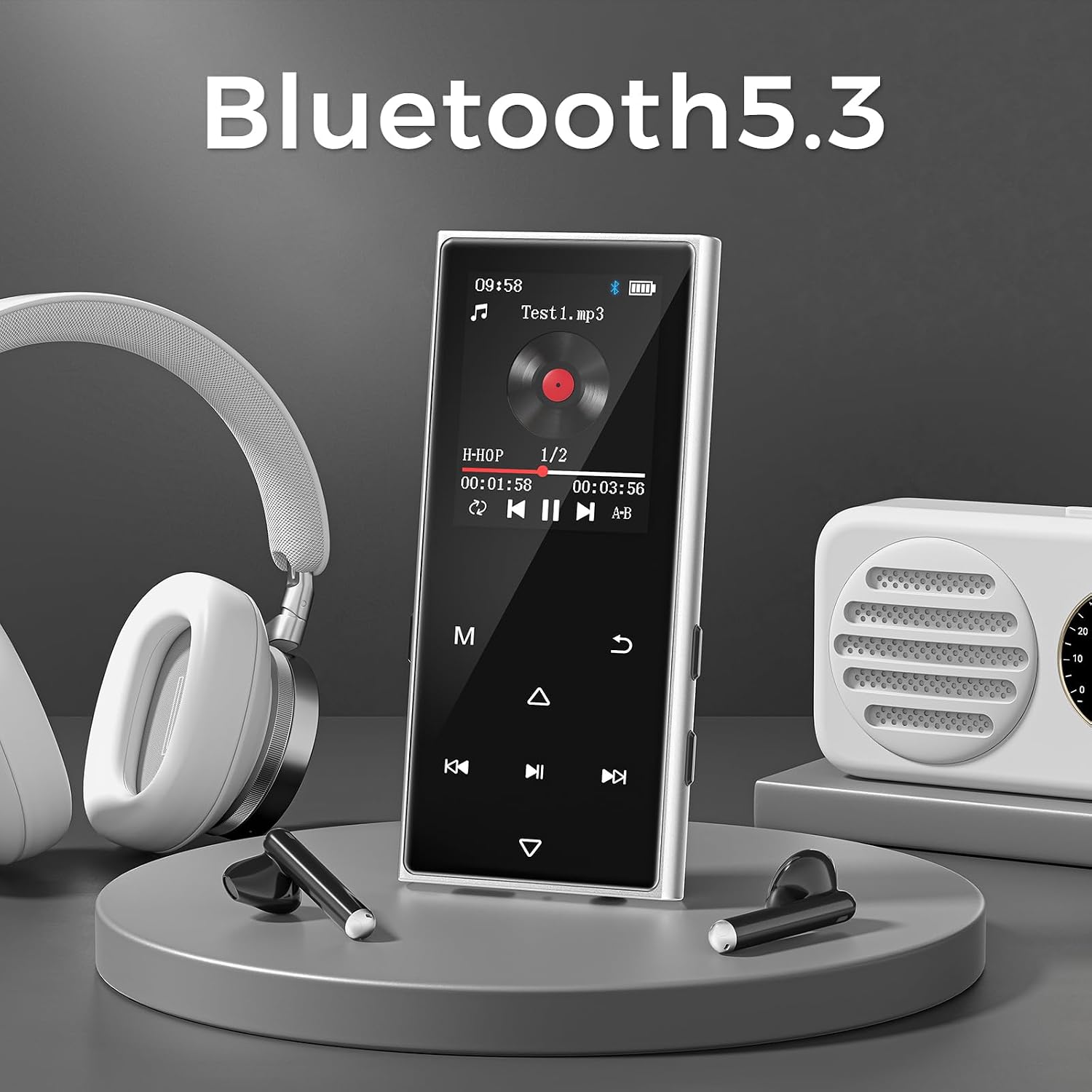 128GB MP3 Player with Bluetooth 5.4, AGXOV Music Player with Built-in HD Speaker, FM Radio, Voice Recorder, HiFi Sound, E-Book, Earphones Included