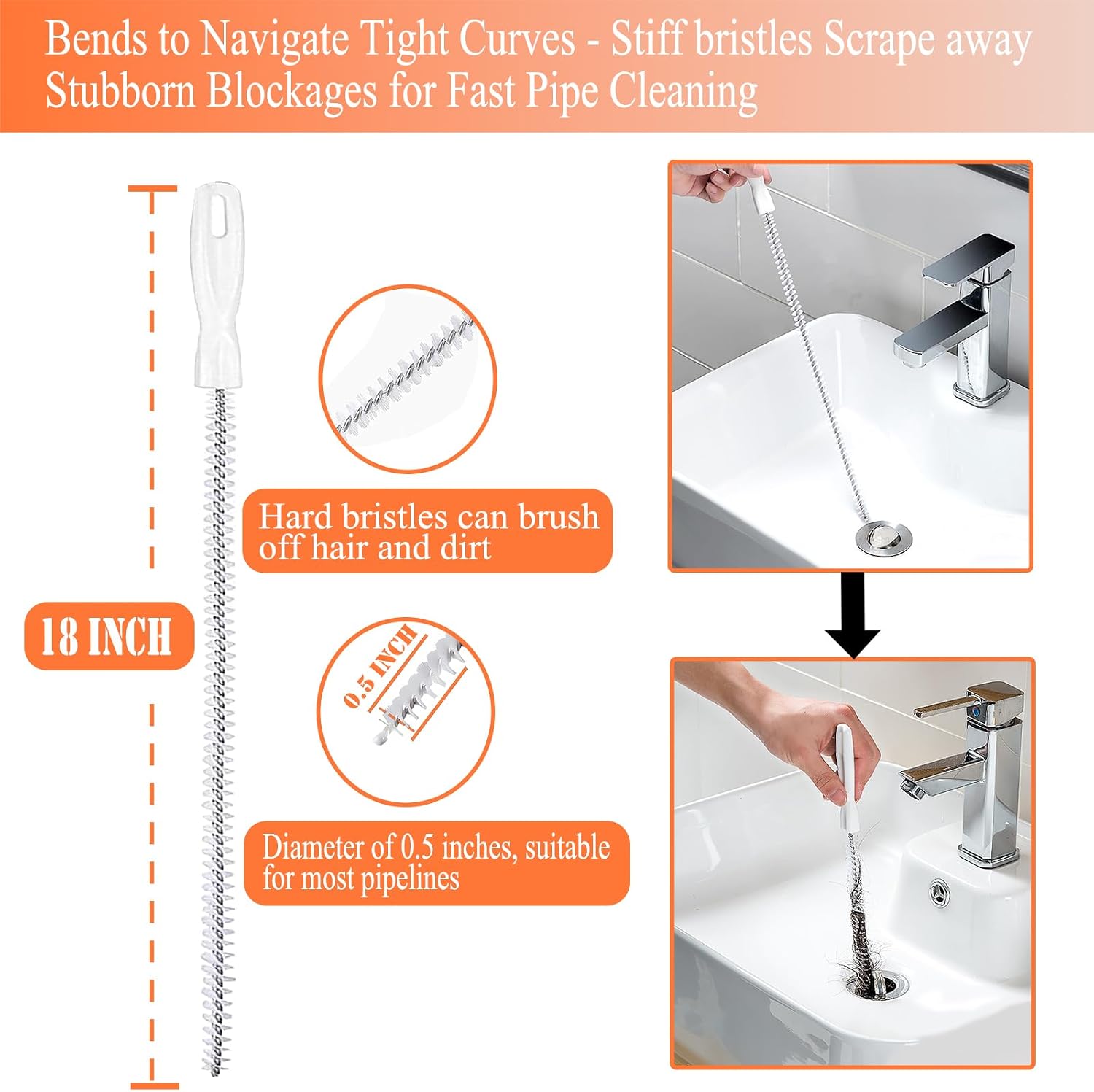 Drain Snake Auger 33 Ft, Plumbing Snake Drain Hair Clog Removal Tool, Heavy Duty Snake Auger