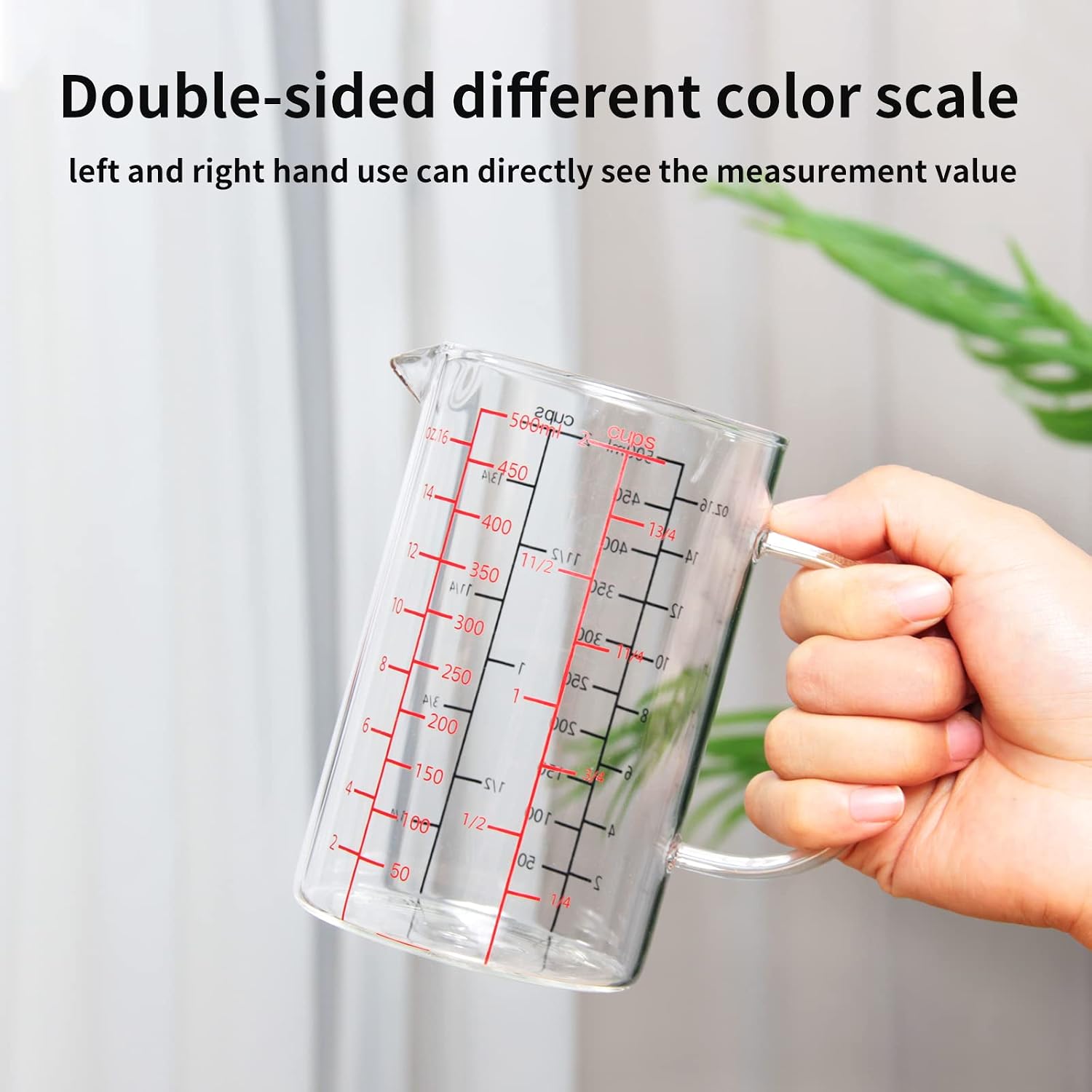 2 Cup Glass Measuring Cup, [Insulated handle, V-Shaped Spout], High Borosilicate Glass Measuring Cup for Kitchen or Restaurant, Easy To Read, 500 ML (0.5 Liter, 2 Cup)