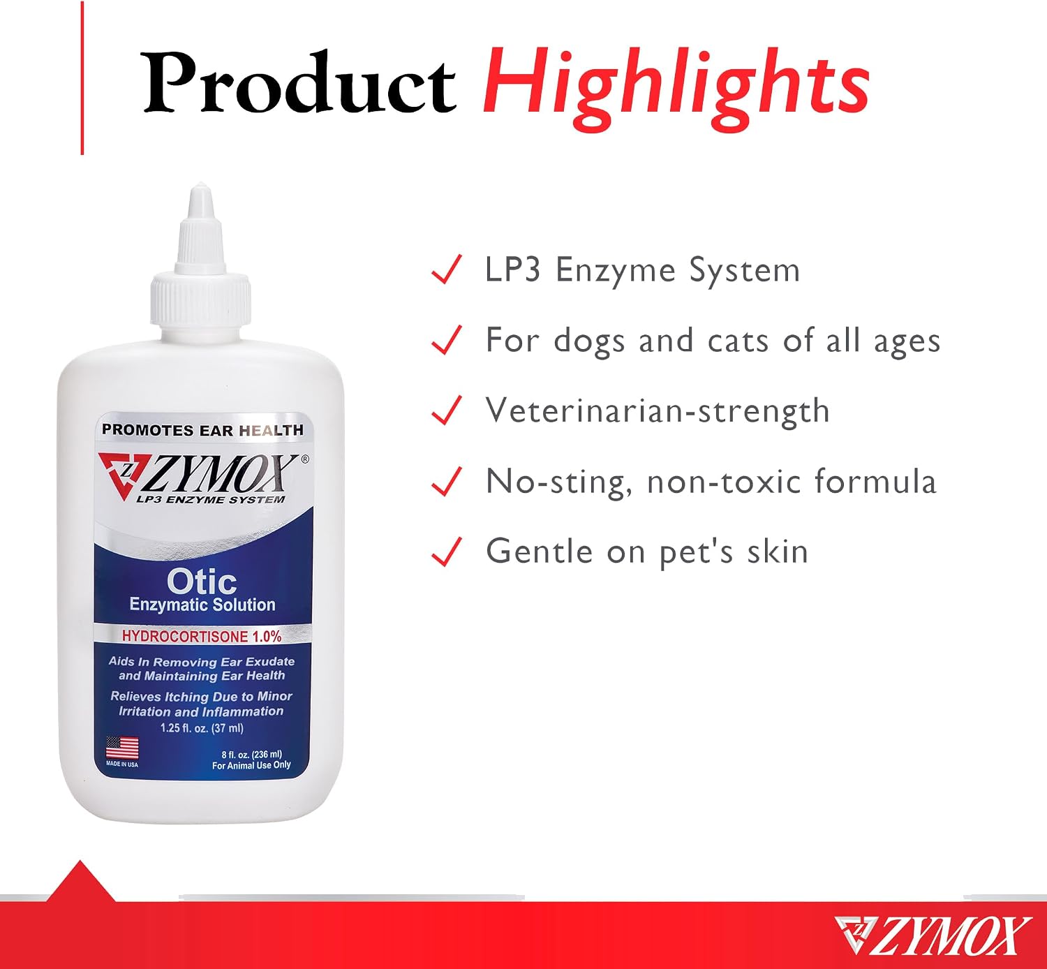 Zymox Otic Enzymatic Solution for Dogs and Cats to Soothe Ear Infections with 1% Hydrocortisone for Itch Relief, 8oz