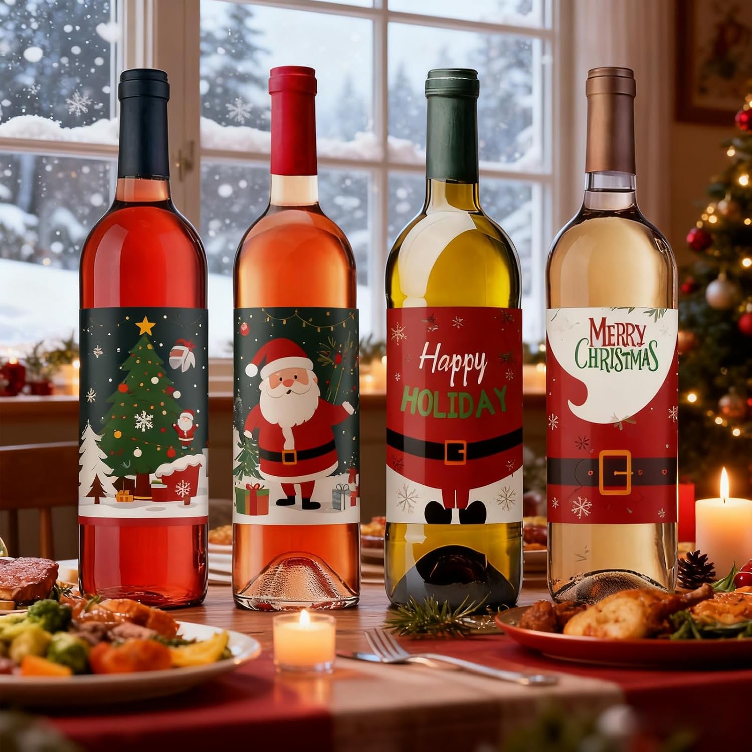 Blulu 12 Pcs Wine Bottle Labels Christmas, 6 Designs, Santa Claus Style