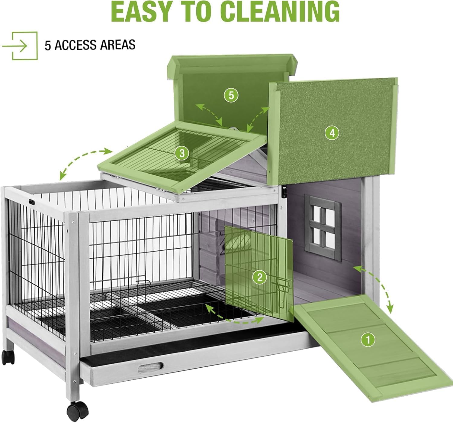 Outdoor Rabbit Hutch Indoor Bunny on Wheels Large Guinea Pig Cage with Run for Any Small Animals,Removable Pull Out Tray