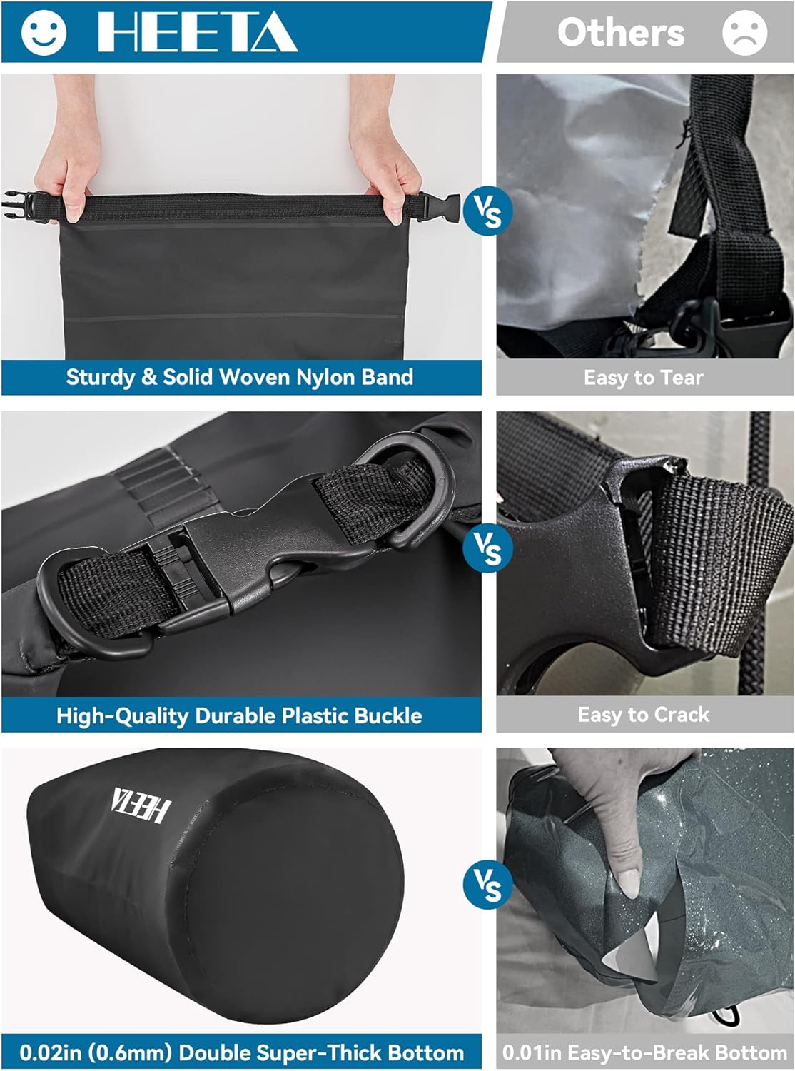 HEETA Waterproof Dry Bag Backpack with Emergency Whistle 5L/10L/20L/30L/40L