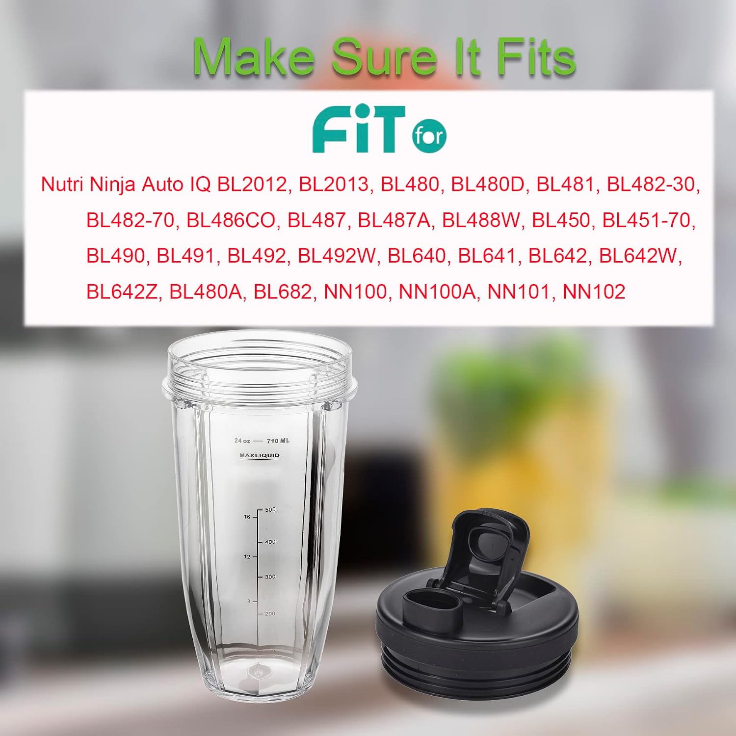 Blender Cups Fit for Ninja, Replacement Parts 16OZ Cups with Lids