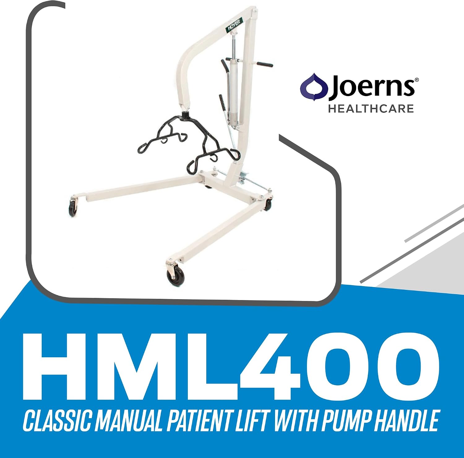 Hoyer Joerns HML400 Classic Manual Patient Lift with Pump Handle | Safe Working Load 400 lbs.| Ergonomic Pump Handle | Adjustable U-Base