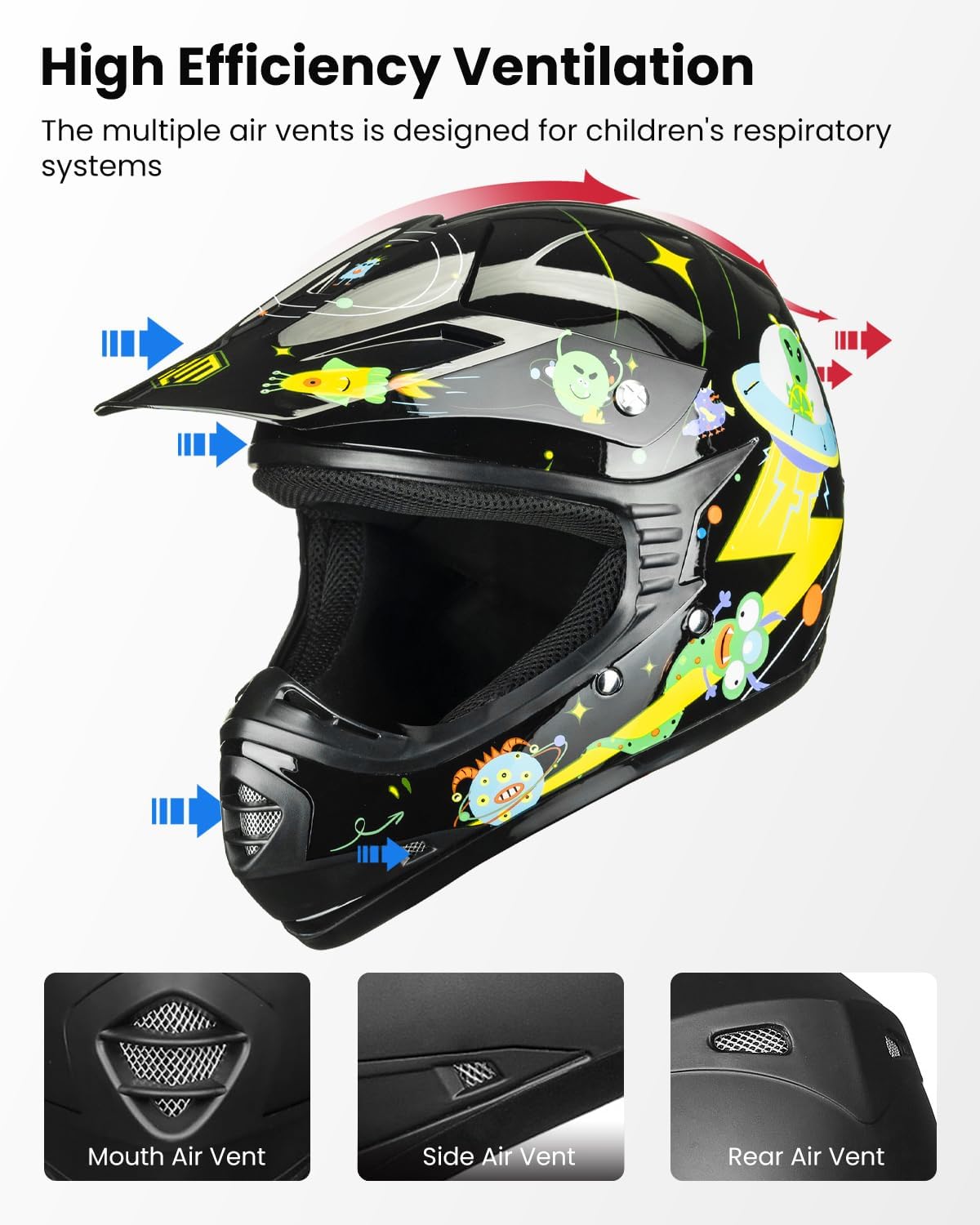 ILM Youth Kids ATV Motocross Helmet Goggles Sports Gloves Dirt Bike Motorcycle Off Road DOT Approved B07 (Youth-L, Matte Black)