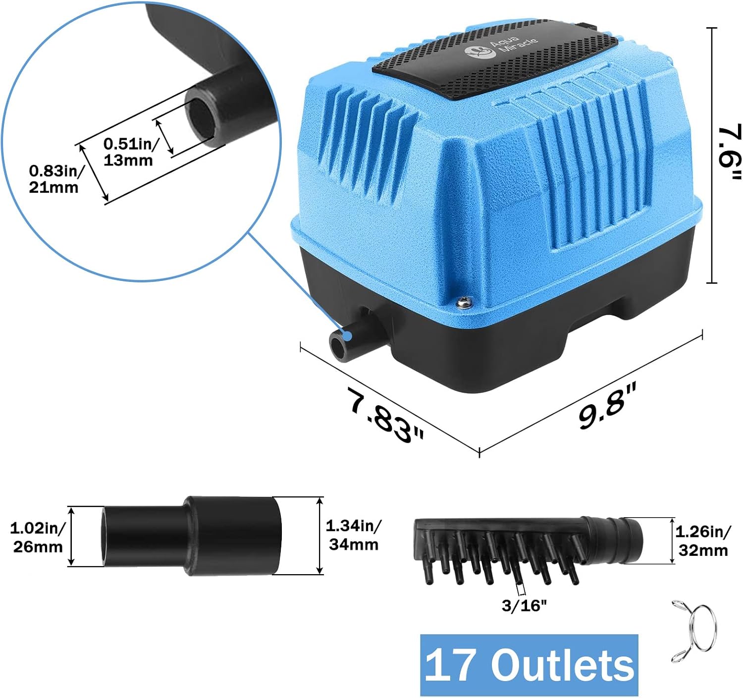 AquaMiracle Linear Air Pump AP-40/AP-60/AP-80/AP-160 for Pond Aeration, Septic, Hydroponic, 635/950/1350/2550GPH, Pond, Waste Treatment, Aquarium