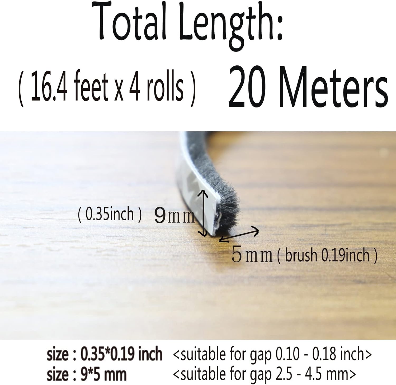 Self-Adhesive Pile Weather Stripping Seal for Sliding Windows and Door Frames, 16.5ft x 11/32 inch, Grey