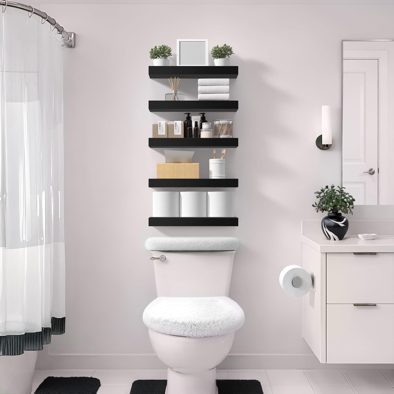 Sorbus Floating Shelves for Wall – 16 Inch Floating Shelf for Kitchen, Bedroom, Living Room, Bathroom, Home & Wall Decor - Mounted Bathroom Shelves with Invisible Brackets (Grey, 3 Pack)