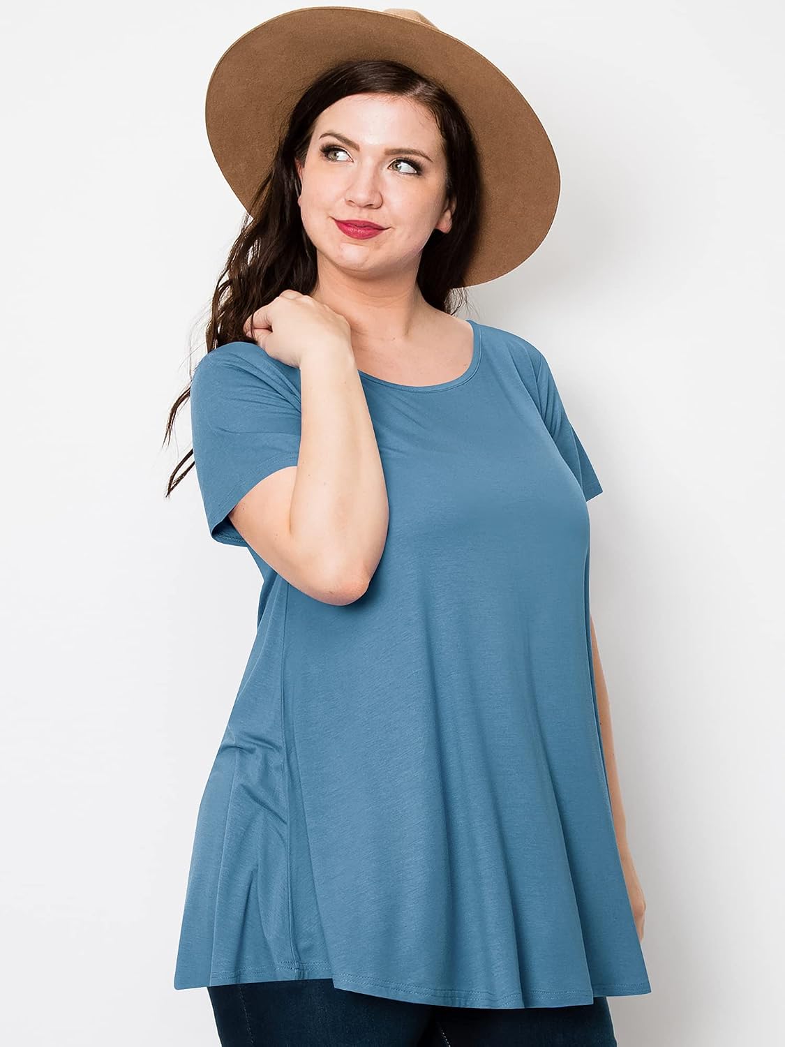 Lock and Love Women Solid Short Sleeve/Sleeveless Tunic for Leggings Swing Tunic Flare Tank Tops S-5XL Plus Size Made in USA
