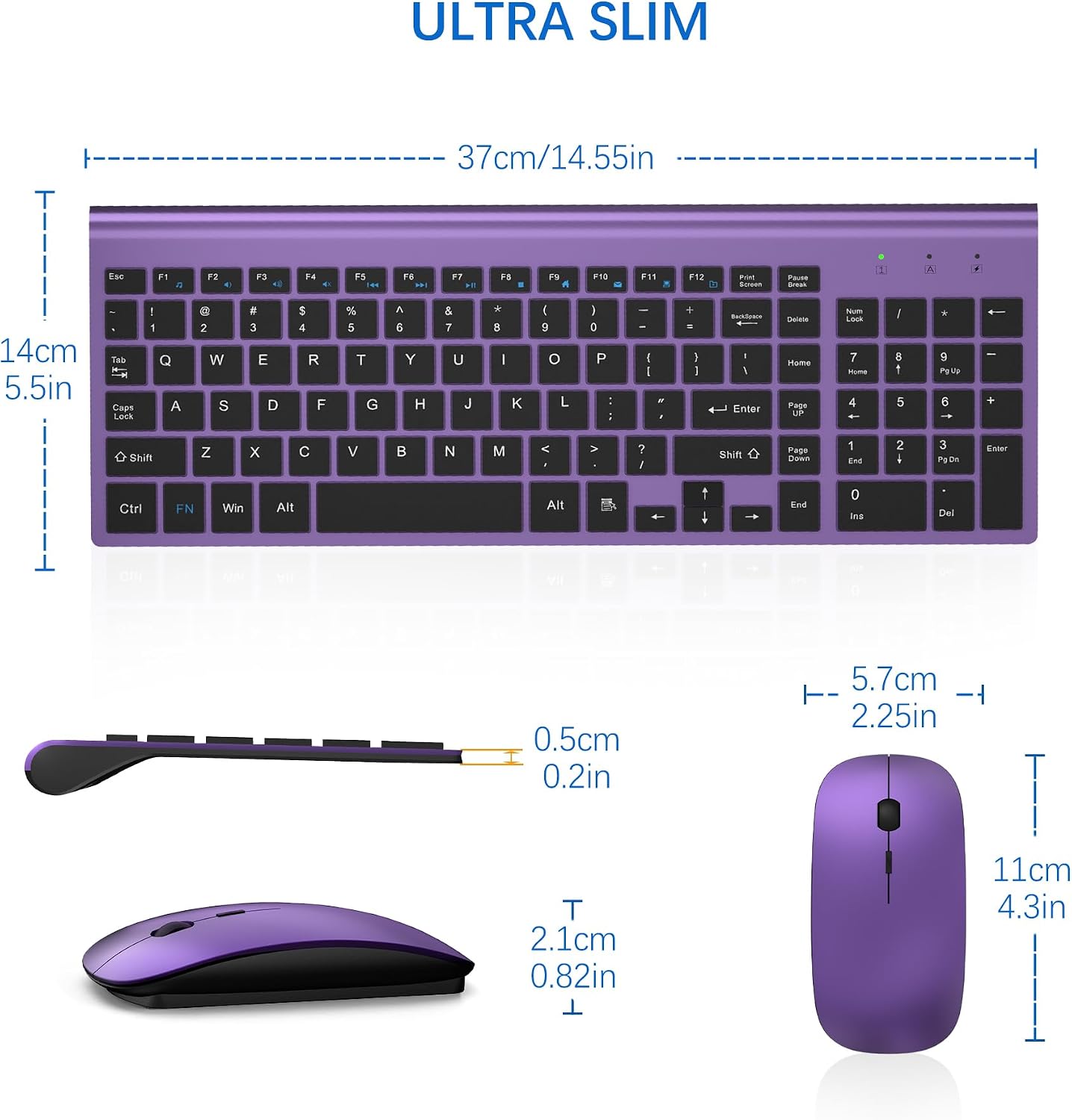 Wireless Keyboard and Mouse Ultra Slim Combo, TopMate - White | 2.4G Silent Compact 2400DPI Mouse and Scissor Switch Keyboard Set with Cover, Batteries Included, for PC/Laptop/Windows/Mac