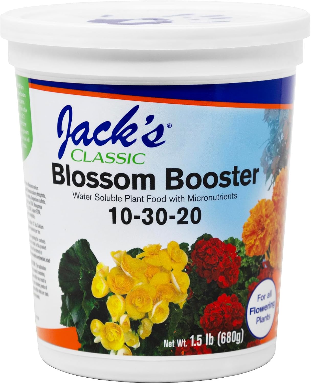 Jack's Classic 10-30-20 Blossom Booster Water-Soluble Fertilizer, 4lb | Powdered Plant Food, Targeted Micronutrient Package, Increases Bloom Color & Quantity, Liquid Root & Foliar Feeding