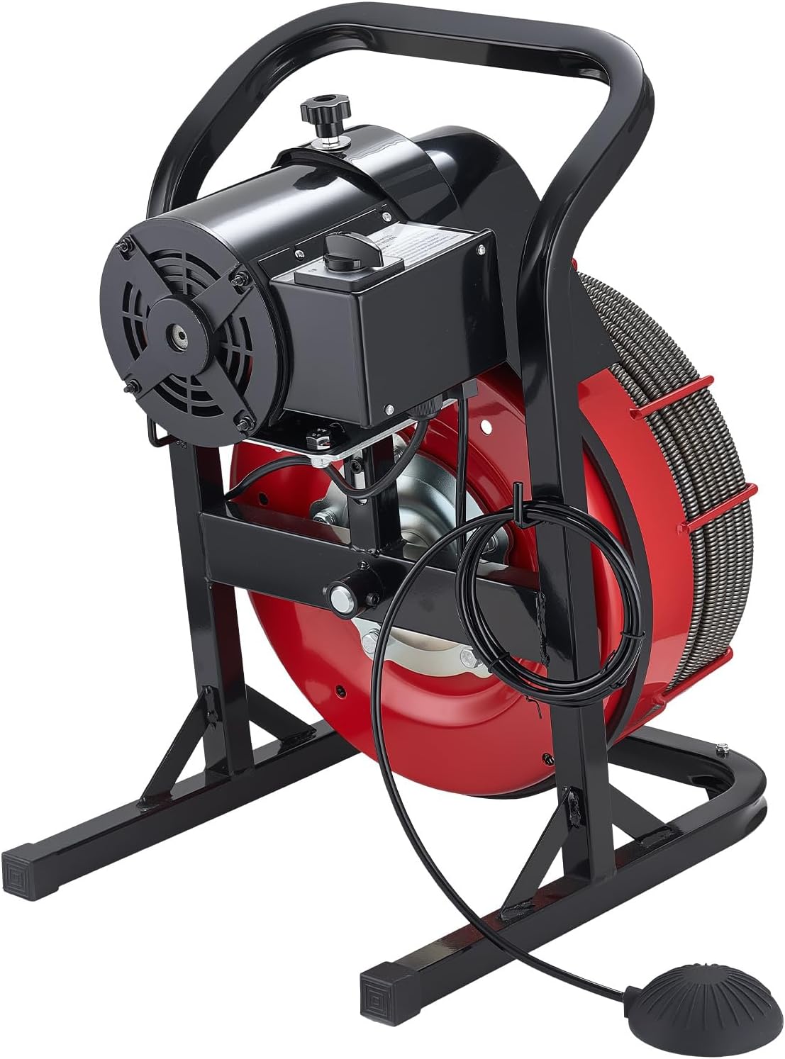 VEVOR Drain Cleaner Machine 75 FT x 3/8 Inch, Sewer Snake Auger Manual Feed with 4 Cutters & Air-activated Foot Switch for 2" to 4" Pipes