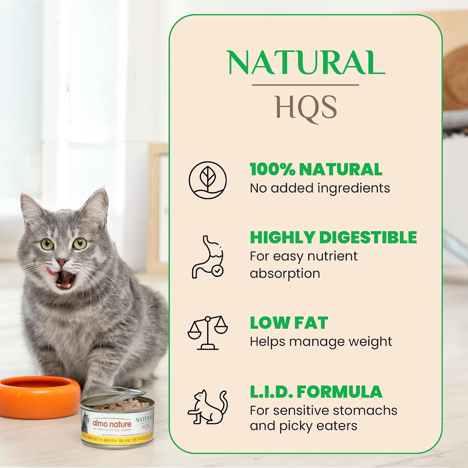 almo nature HQS Natural Wet Cat Food Tuna and Shrimp, Grain Free, Additive Free - 2.47oz - Pack of 6