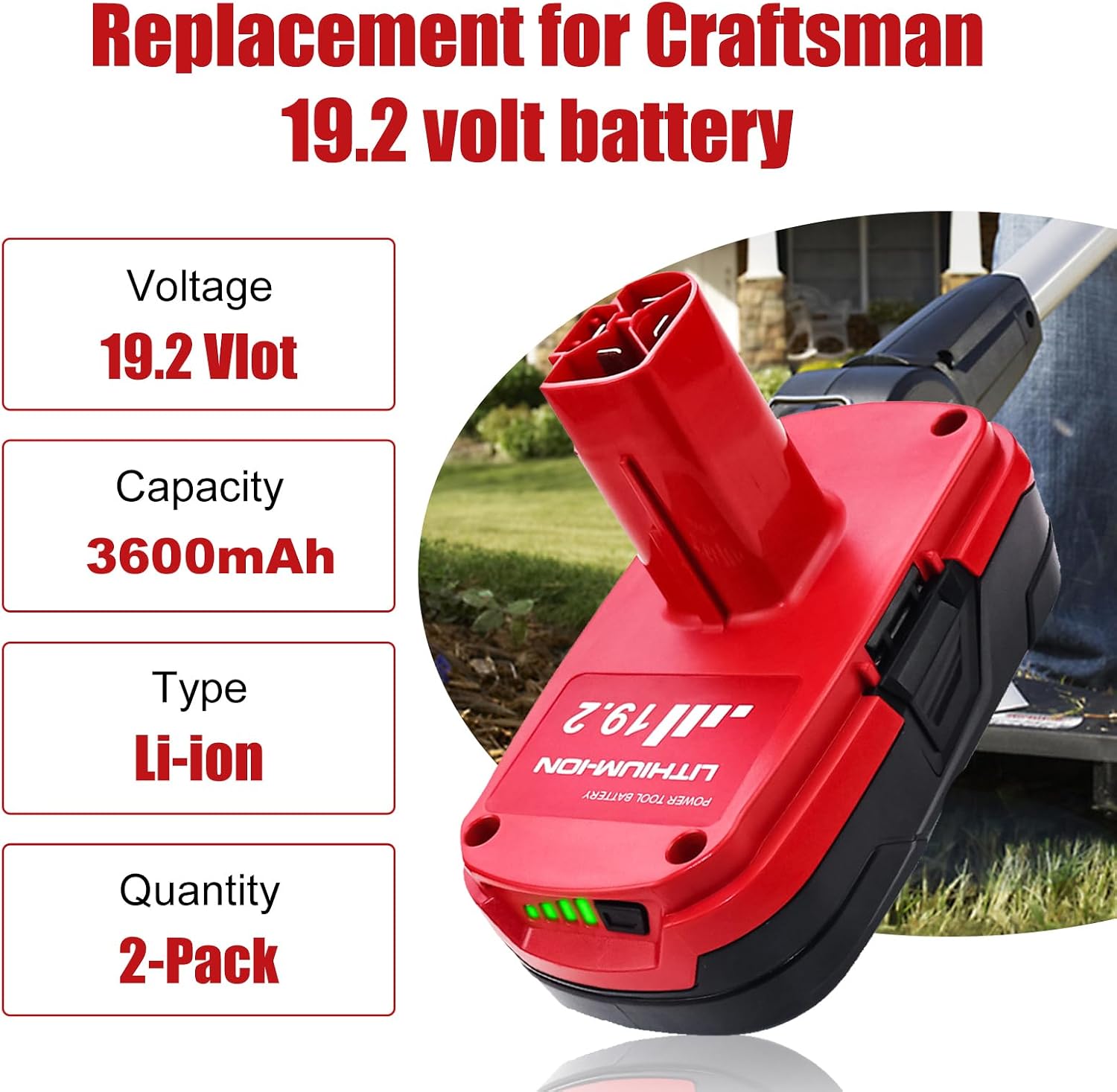 2 Packs 3.6Ah Replacement for Craftsman 19.2 Volt Battery(Red) | Compatible with Craftsman 19.2V Batteries Diehard C3 315.pp2011 315.pp2020 315.113753 130279005 1323903 11375 315.115410