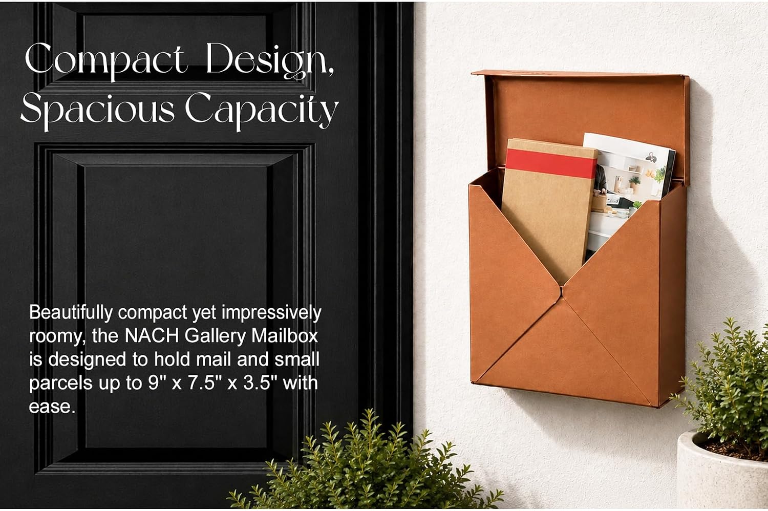 NACH Mailboxes for Outside Wall Mount, 10 x 10 x 4 inch Black Mailbox, Waterproof Mailboxes for Outside - Chicago Style Mail Box
