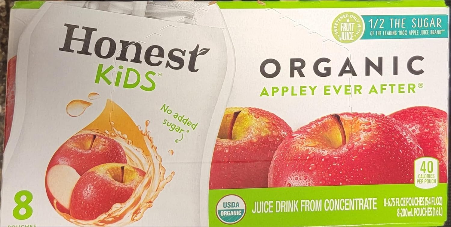 Honest Kids Appley Ever After, Organic Juice Drink, 6 Fl oz Juice Boxes, Pack Of 40, Apple
