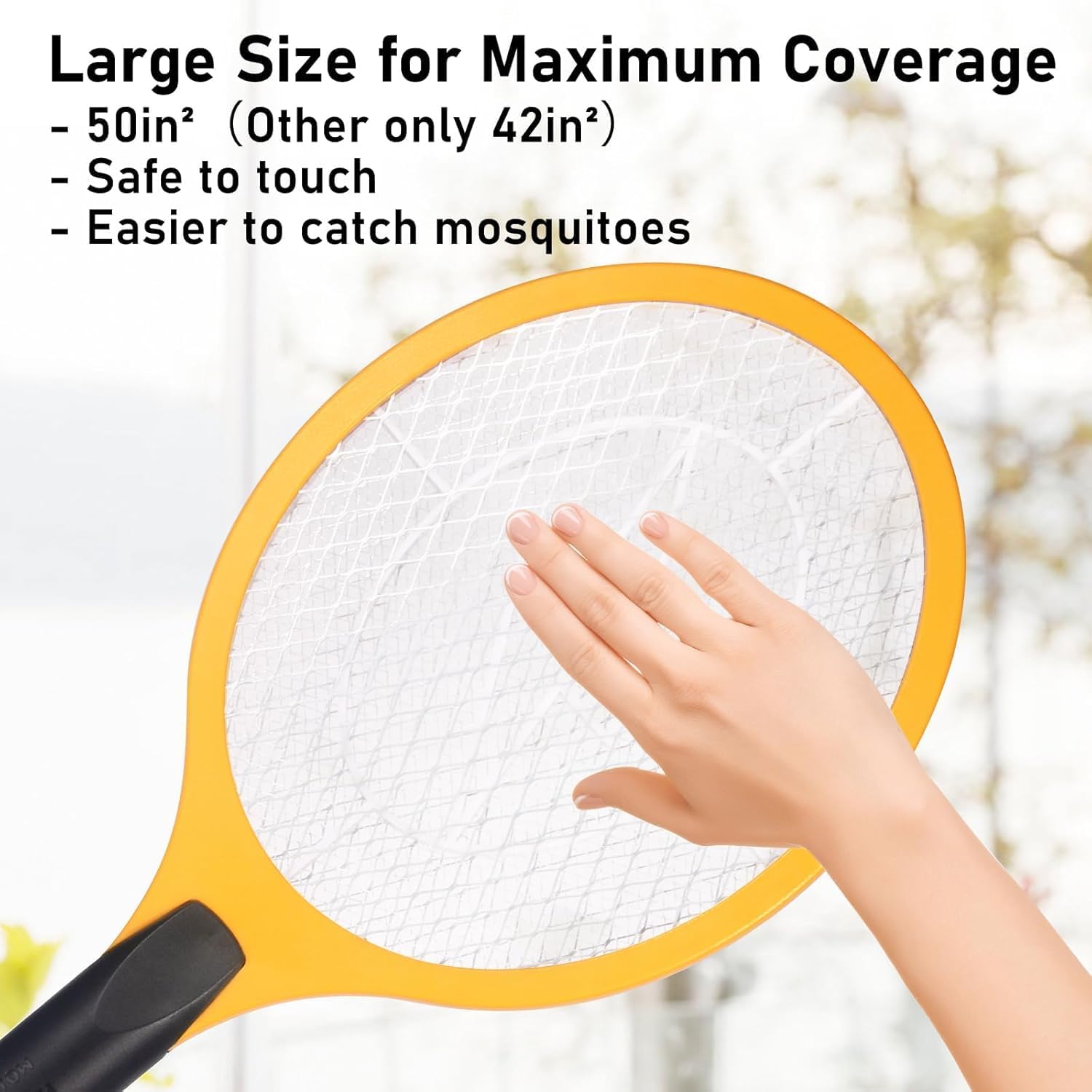 Electric Fly Swatter Handheld Bug Zapper - Indoor Outdoor Zapping Racket for Pest Mosquito & Flies - Battery Powered Safe to Touch with 3-Layer