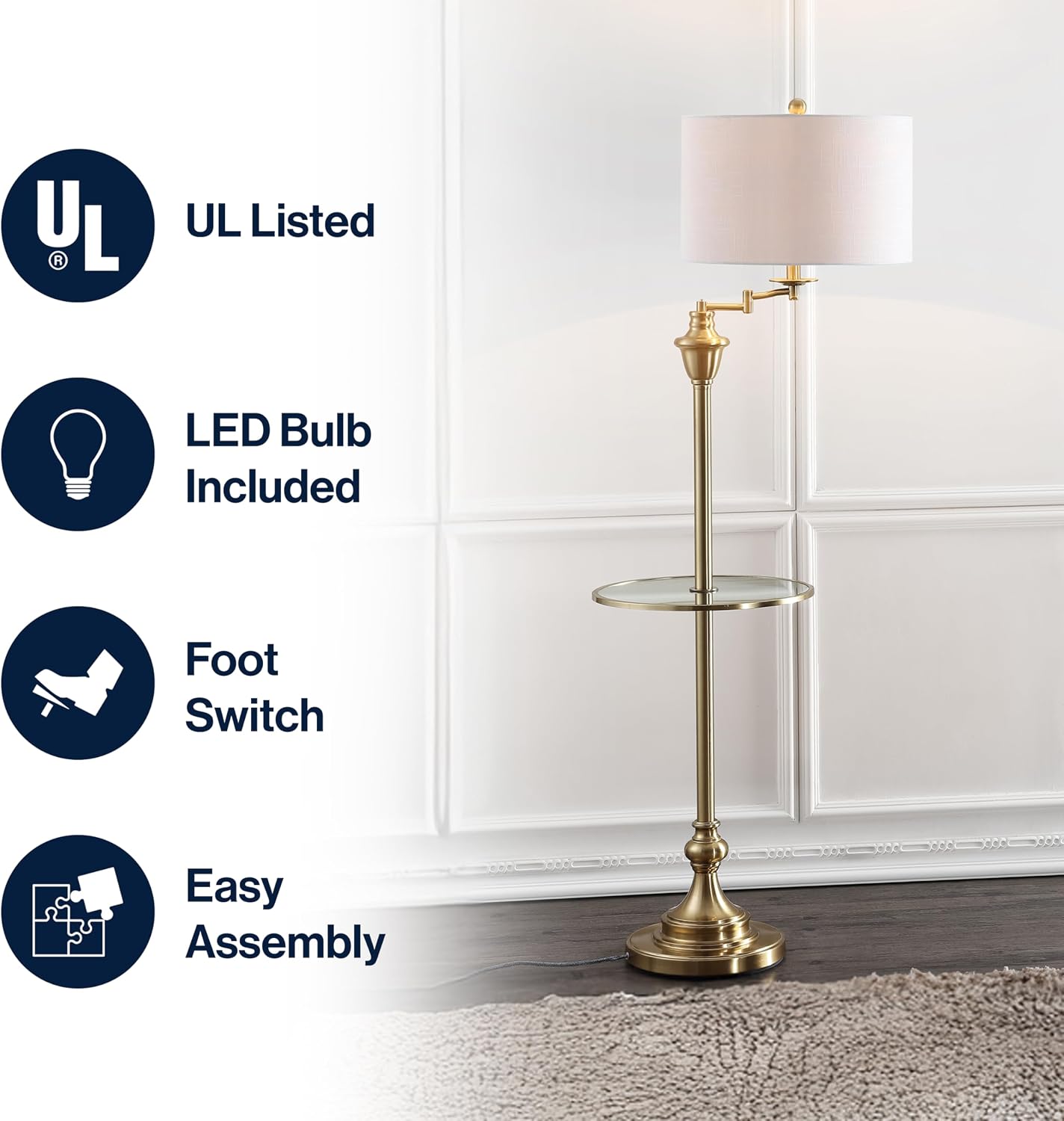 JONATHAN Y Cora 60" Metal Swing Arm Floor Lamp, Oil Rubbed Bronze/Clear