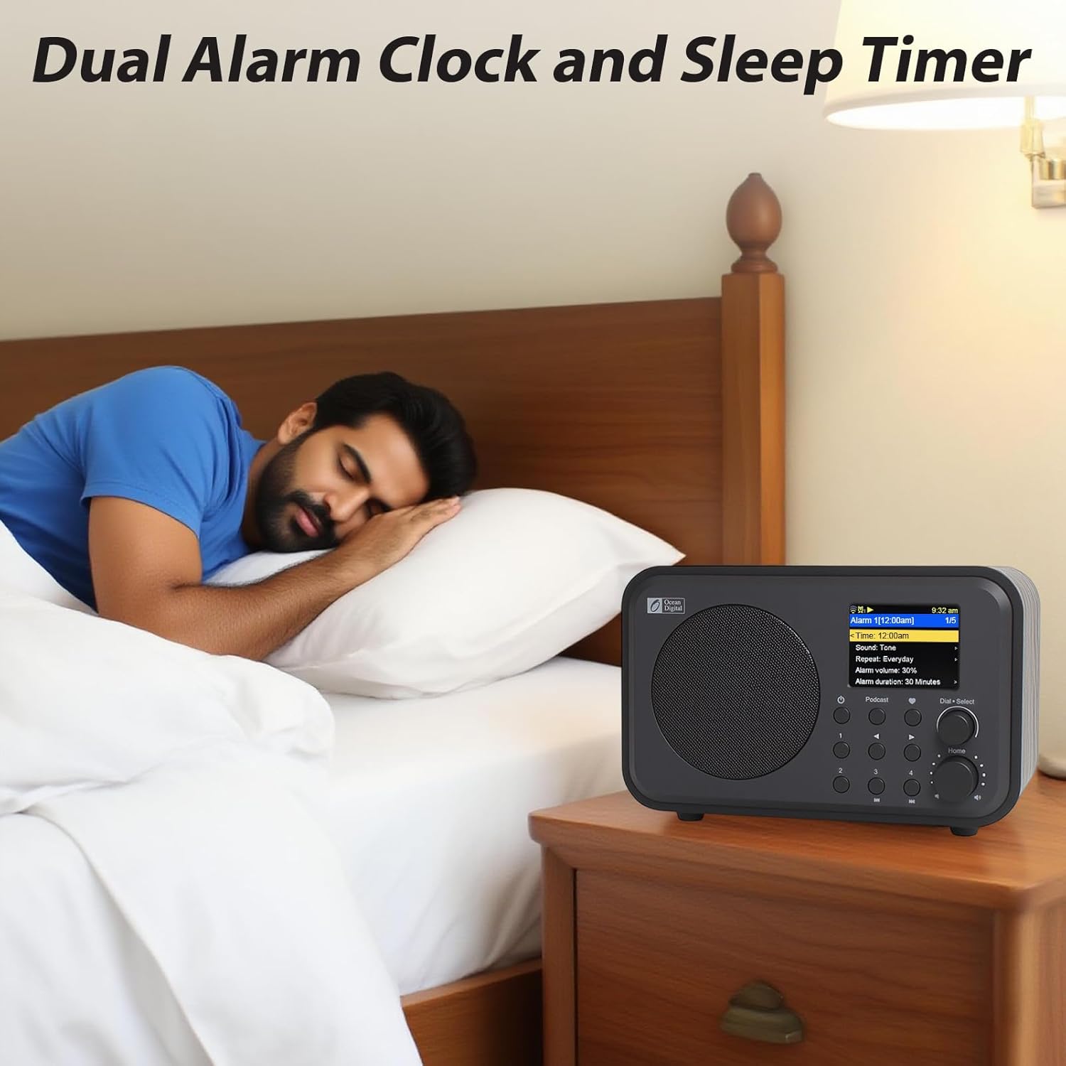 Ocean Digital WR-336M Wi-Fi Internet FM Radio, Bluetooth Speaker, Podcast, 2.4” Color Display, USB Playback, Dual Alarm Clock, Sleep Timer, Dimmer