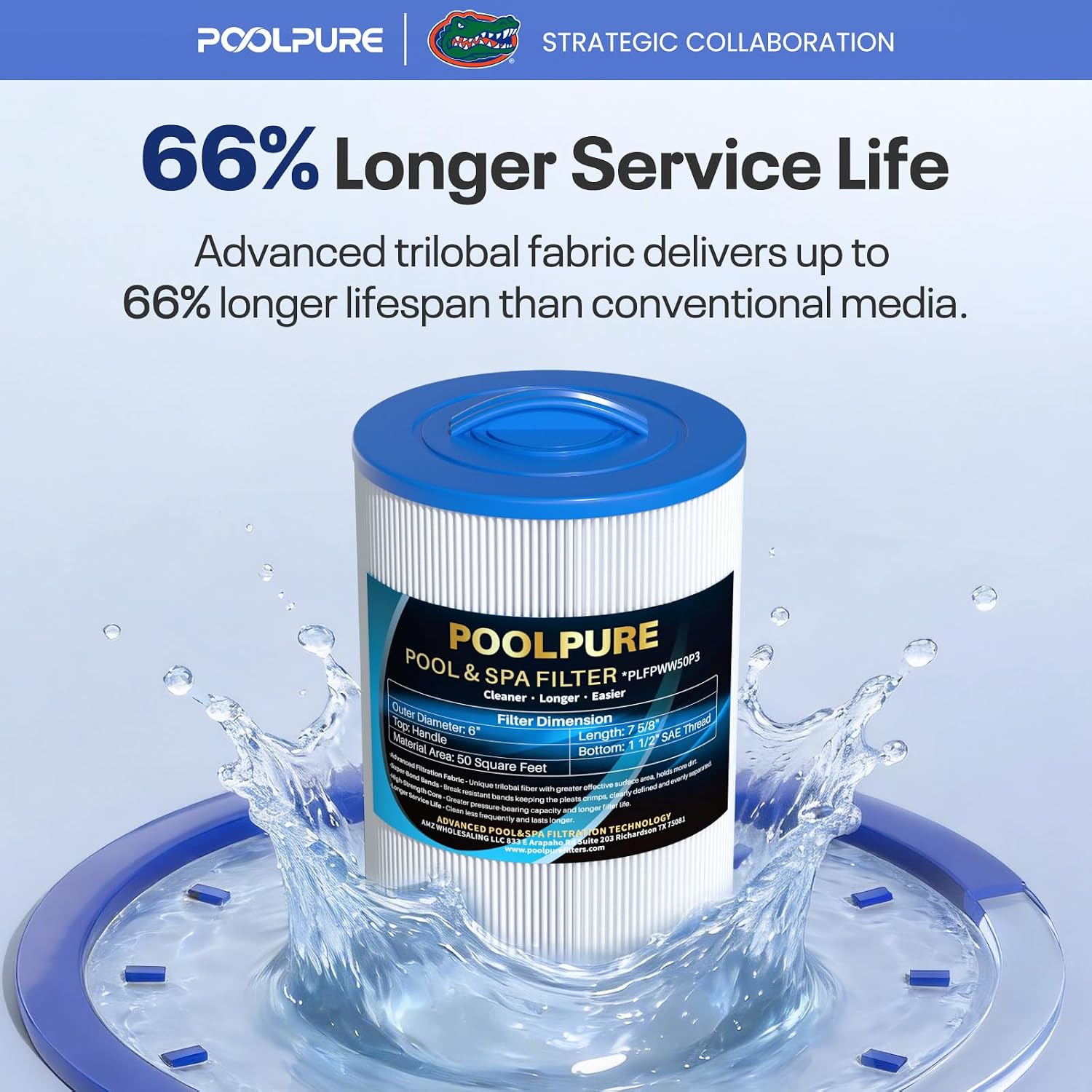 POOLPURE PWW50P3 Spa Filter Replaces Unicel 6CH-940, 25252, Filbur FC-0359