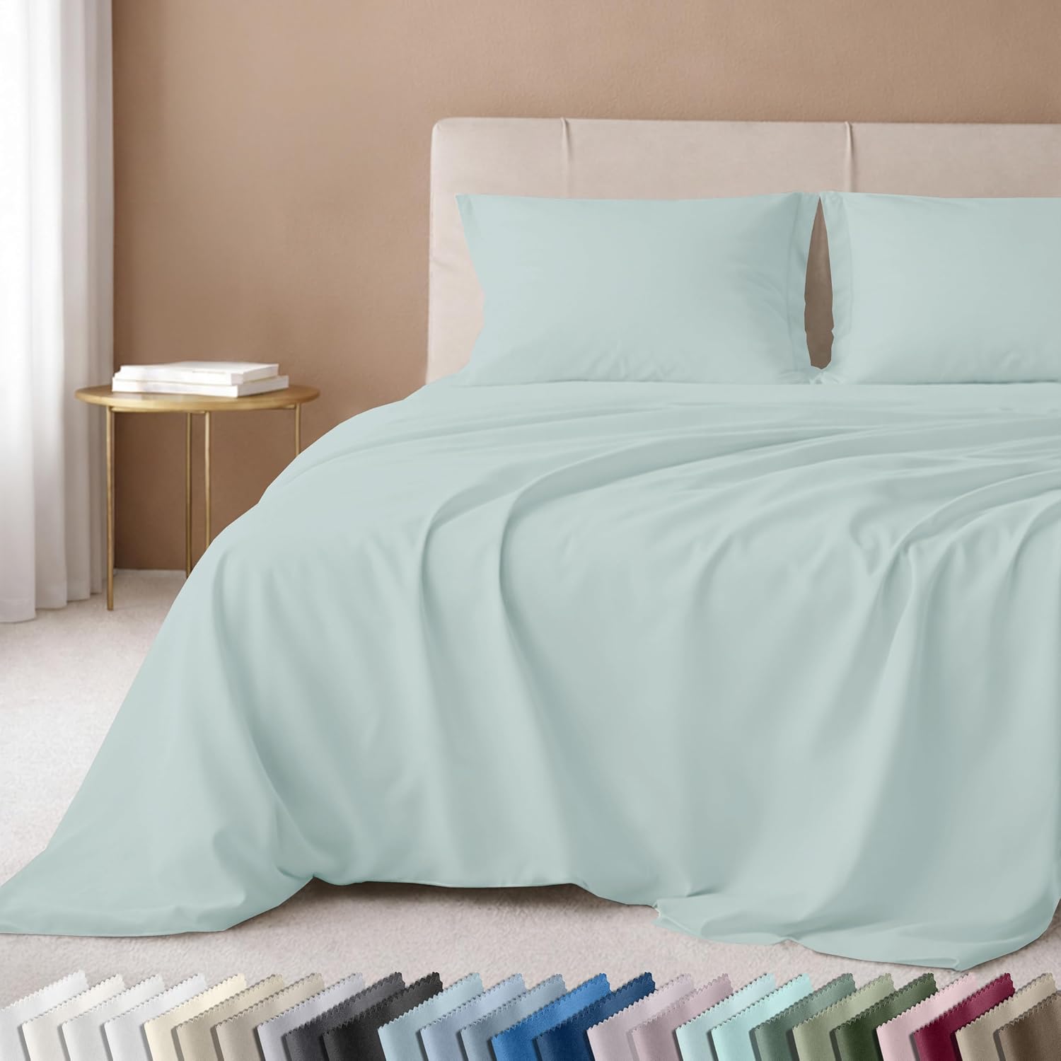 California Design Den Luxury 600 Thread Count Full Size Sheet Sets, Seafoam | 100% Cotton Sateen Backed by Good Housekeeping Seal, Soft & Smooth, 16" Deep Pocket, All-Around Elastic, Durable, Easy Care