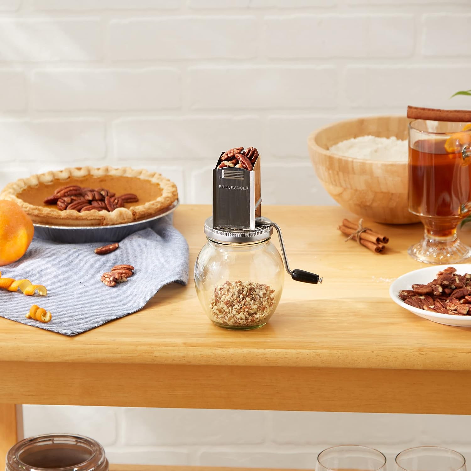 RSVP International Endurance Vintage Inspired Nut Grinder, 1.25 Cup Capacity, Glass Bottom