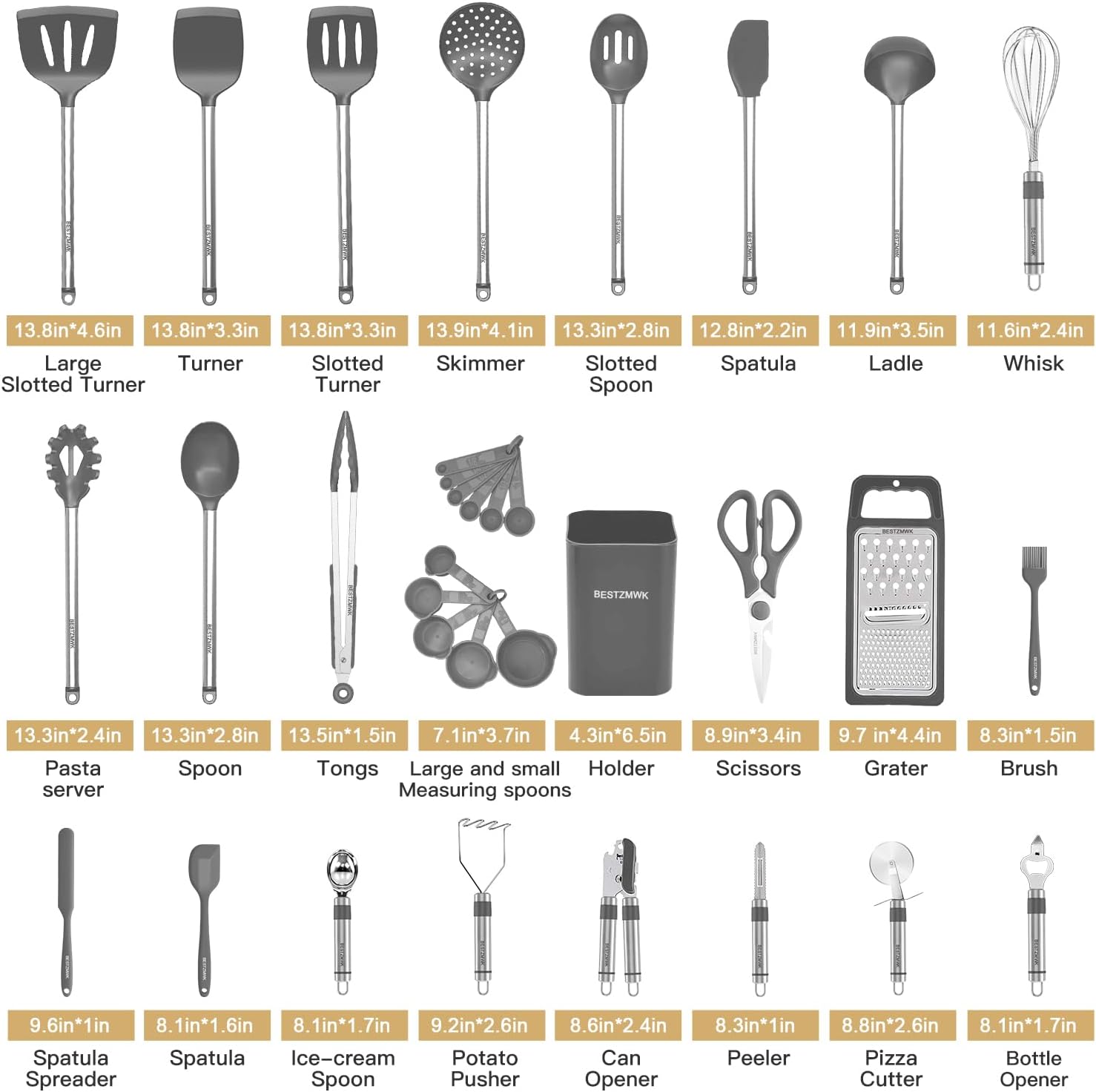 Kitchen Utensil Set-Silicone Cooking Utensils-33 Kitchen Gadgets & Spoons for Nonstick Cookware-Silicone and Stainless Steel Spatula Set-Best