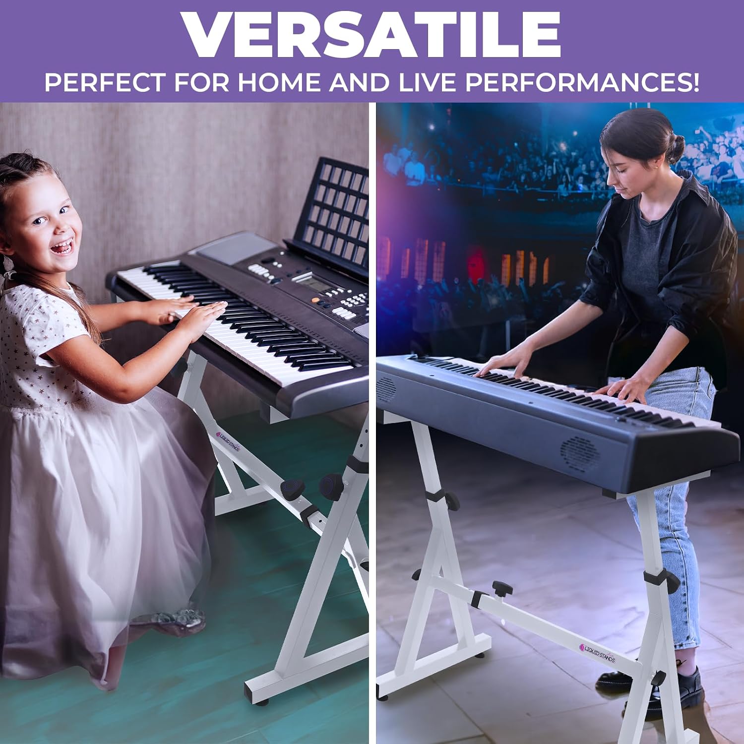 Liquid Stands Piano Keyboard Stand - Z Style Adjustable and Portable Heavy Duty Music Stand for Kids and Adults -Fits 54-88 Key Electric Pianos - Sturdy Musical Keyboard Stand (Black)