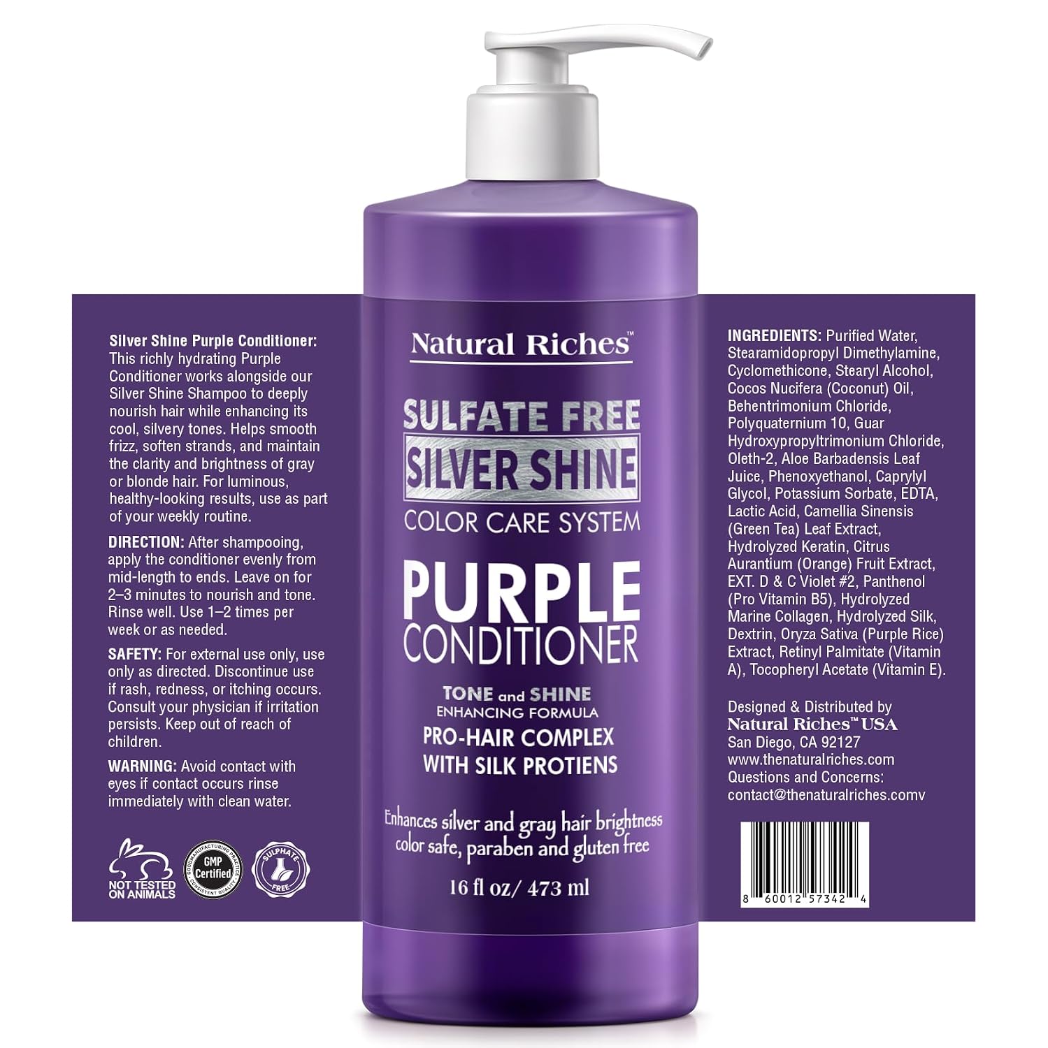 Purple Shampoo & Conditioner Set for Silver Hair, Sulfate Free, 16 Fl Oz