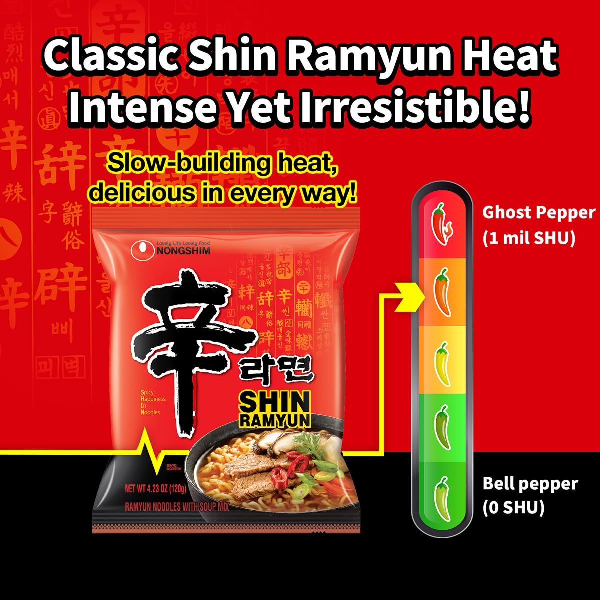 Nongshim Shin Ramyun Noodles, Spicy Korean Signature Instant Ramyun, Rich Beef Flavored Broth, Microwaveable, Korean Instant Noodles, 4.23 oz (Pack of 20), Packaging May Vary.