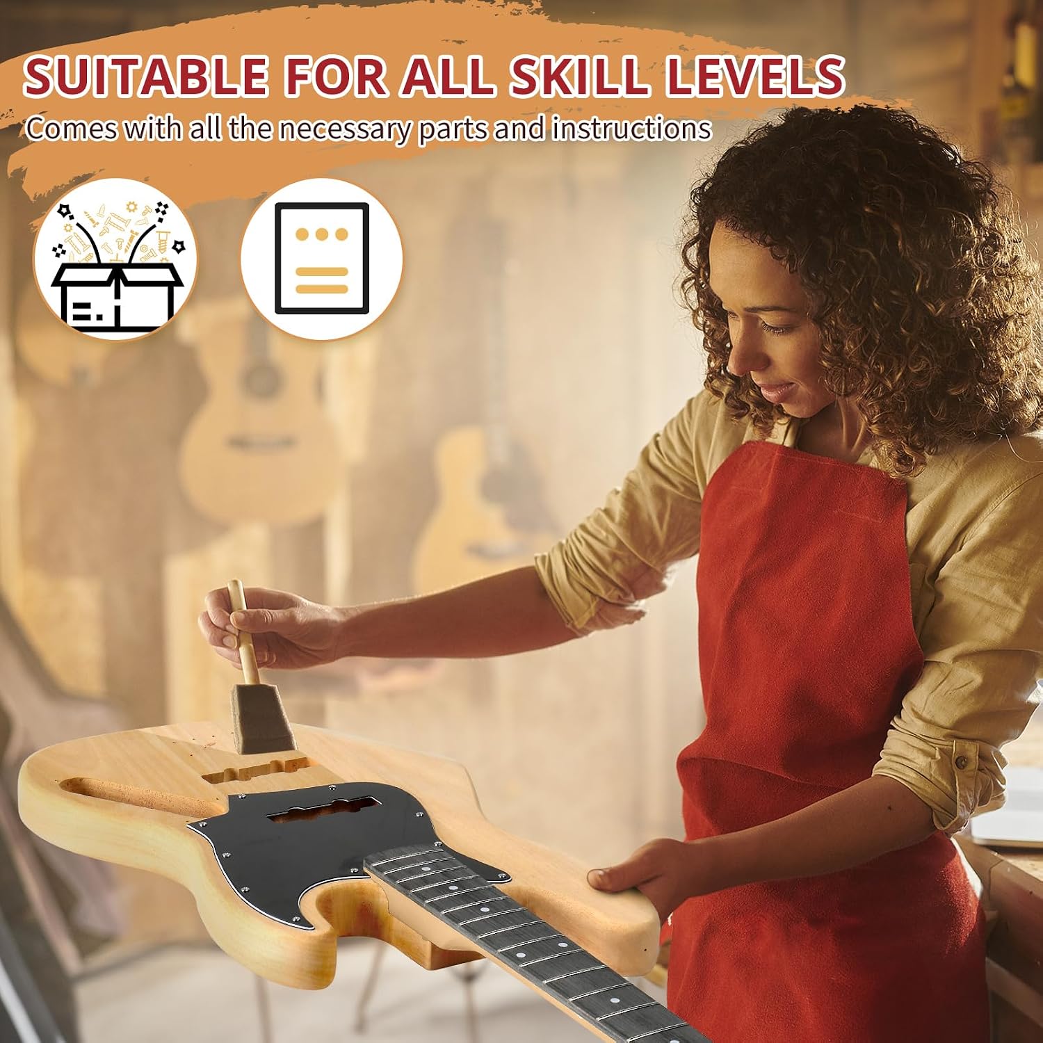 Ktaxon DIY Electric Guitar Kit, 44Inch DIY Bass Guitar Kit (KIB) | Mahogany Body, Solid Wood Fingerboard and Maple Neck, Easy Installation & All Accessories Included to Build Your Own Guitar