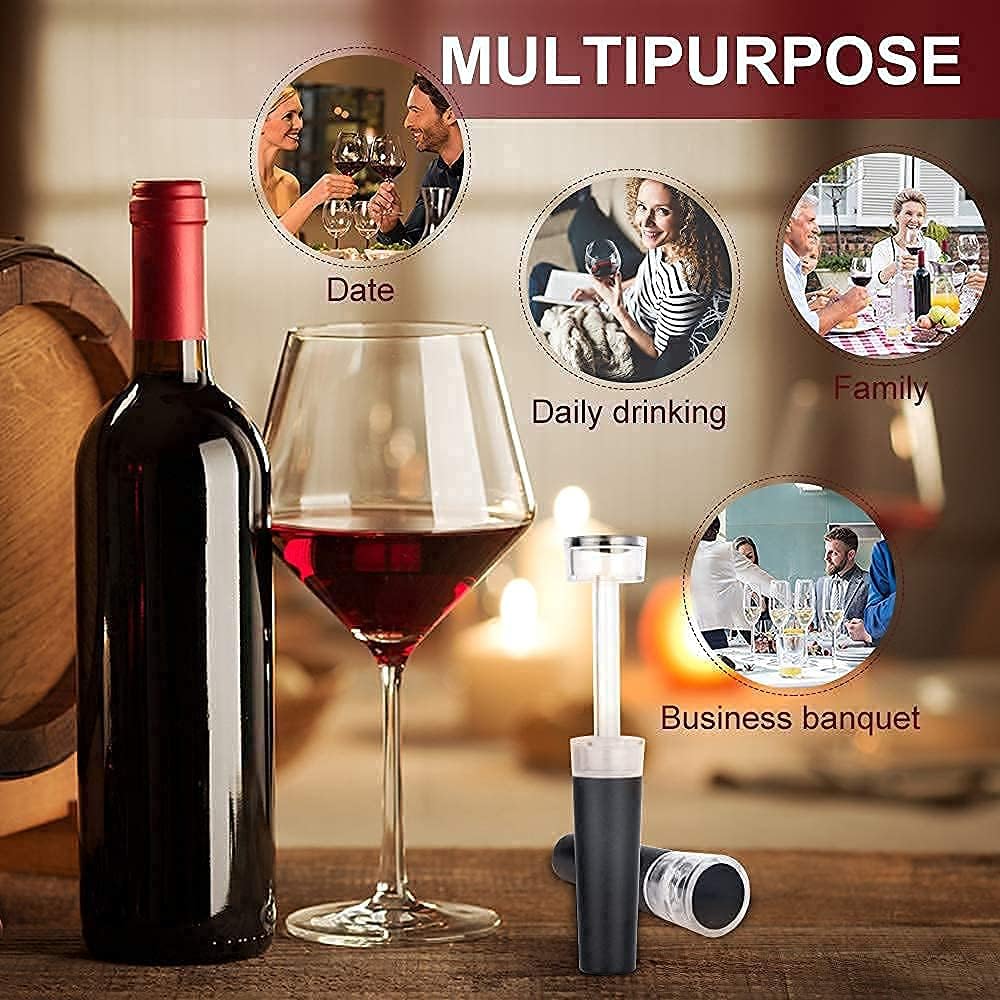 6 Pack Vacuum Wine Stopper, Reusable Silicone Caps, Air Remover Corks, Leakproof Wine Bottle Sealer for Wedding & Birthday Party