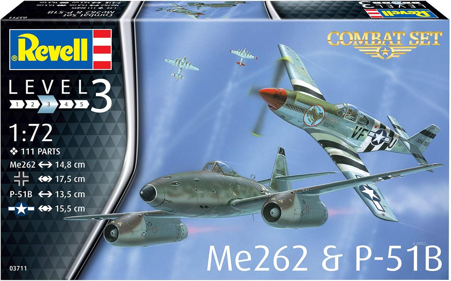 Revell RV03711 03711 Combat Set Me262 & P-51B Mustang Plastic Model kit 1:72 Scale, Unpainted