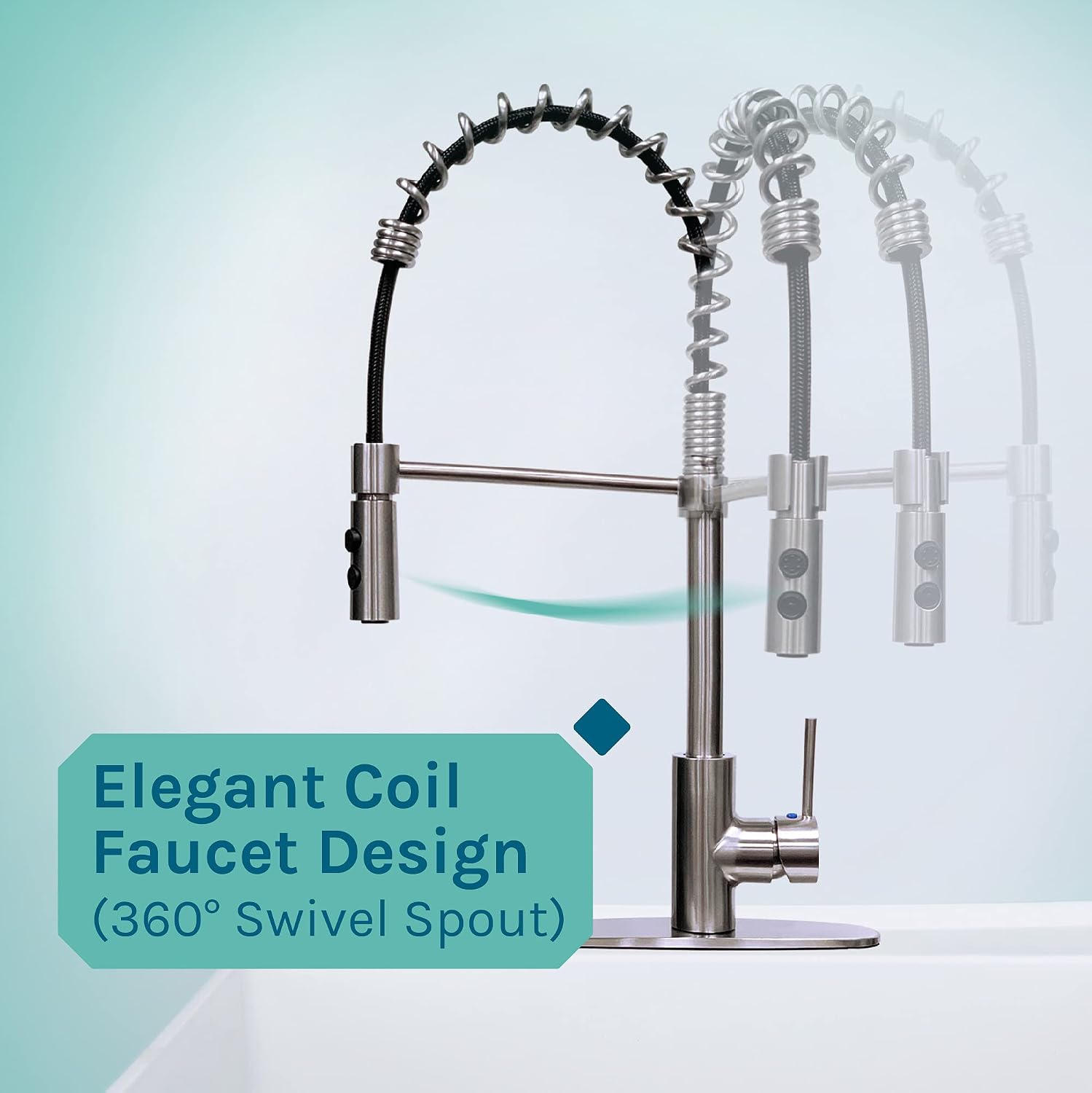 Utility Sink Extra-Deep Laundry Tub in White with High-Arc Stainless Steel Coil Pull-Down Sprayer Faucet, Integrated Supply Lines, P-Trap Kit