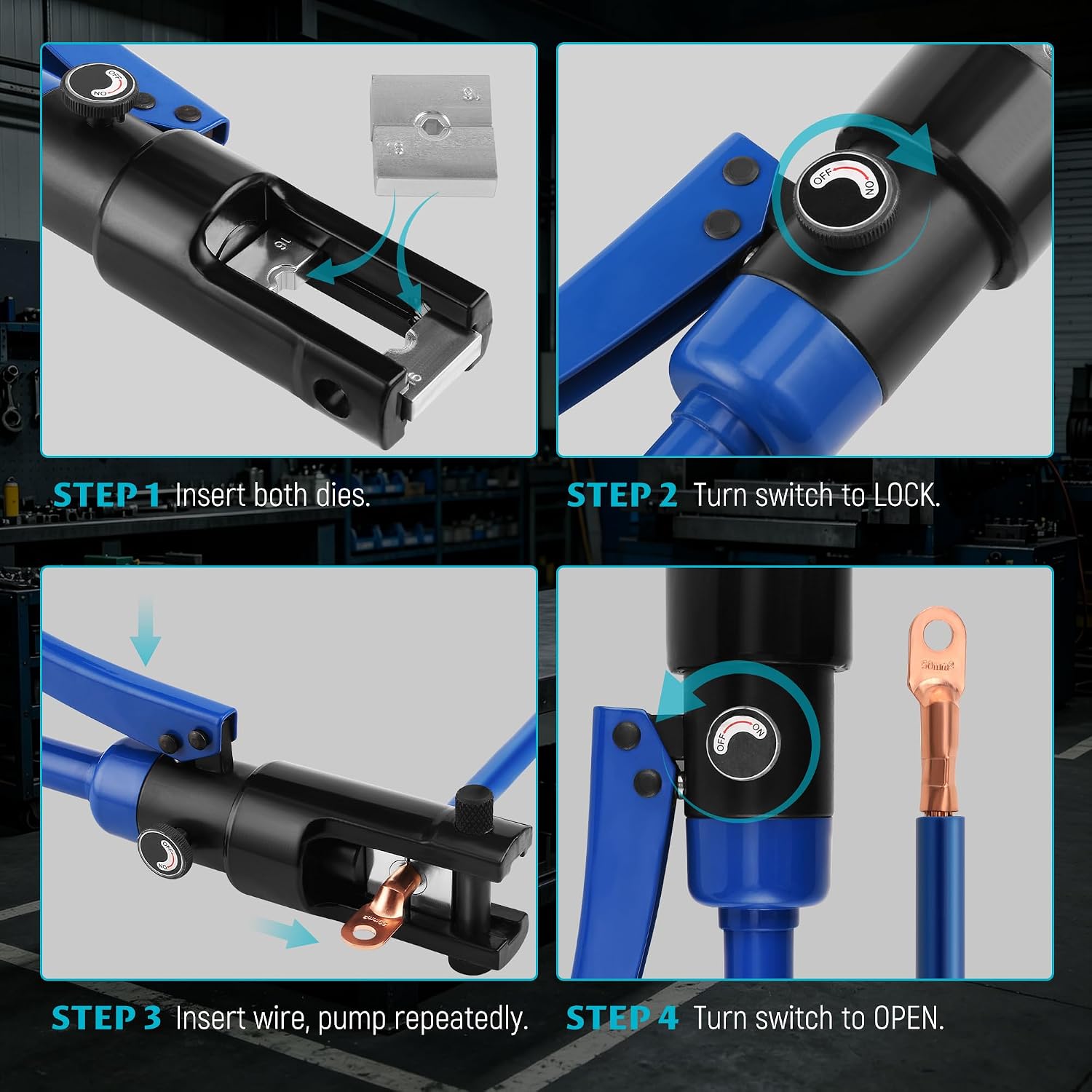 Lichamp Hydraulic Cable Crimping Tool Set 6 AWG to 4/0 AWG Terminal Crimper