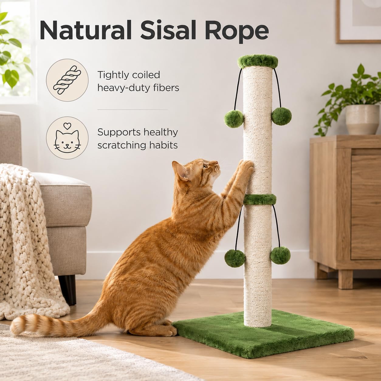 Dimaka 29'' Cat Scratching Post, Natural Sisal Rope Scratcher Post, Kitten Claw Scratch with 4 DanglingToy Balls for Large Cats (Grey)
