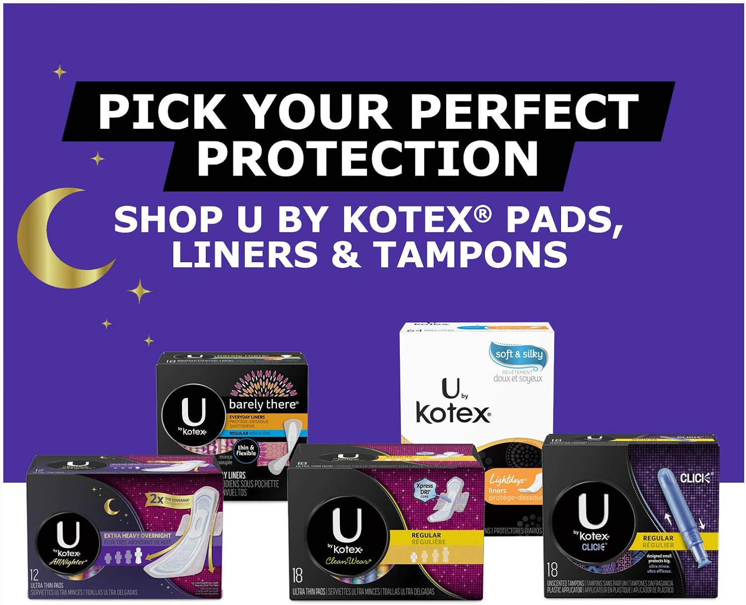 U by Kotex AllNighter Ultra Thin Overnight Pads with Wings, Unscented, 28 Count
