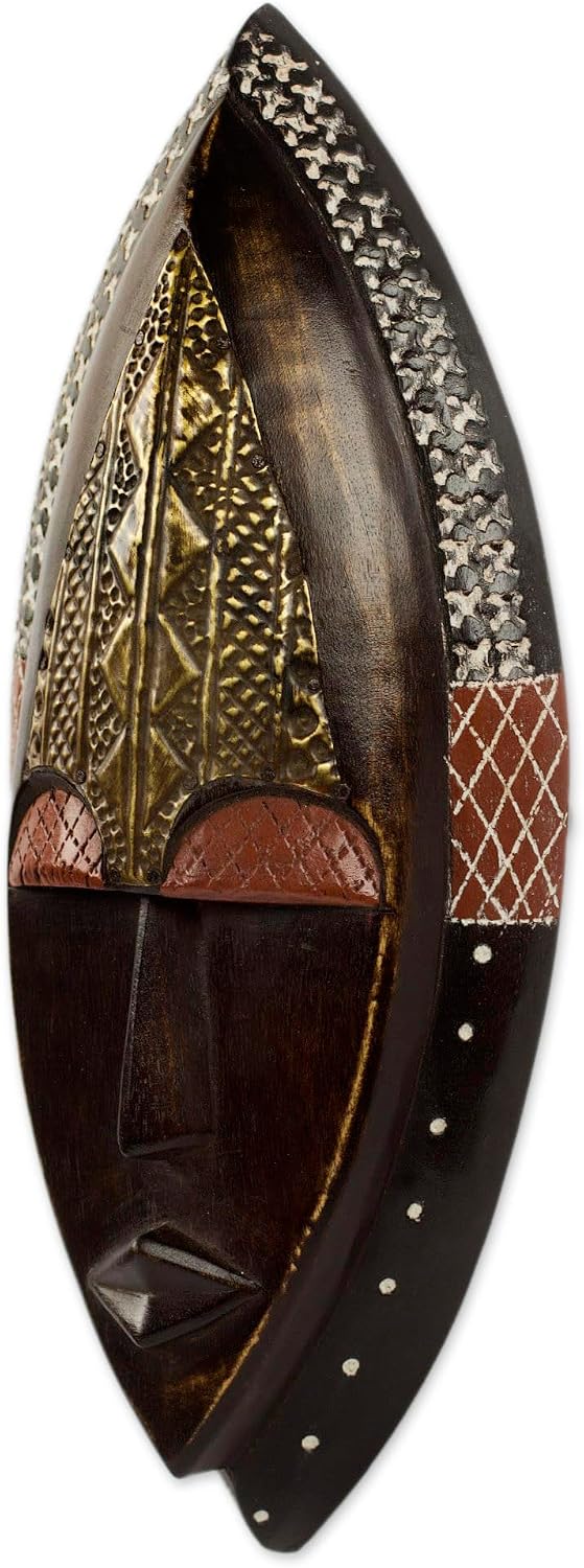 NOVICA Black and Red Wood and Brass African Wall Mask, Peace Be Unto You' (262455)