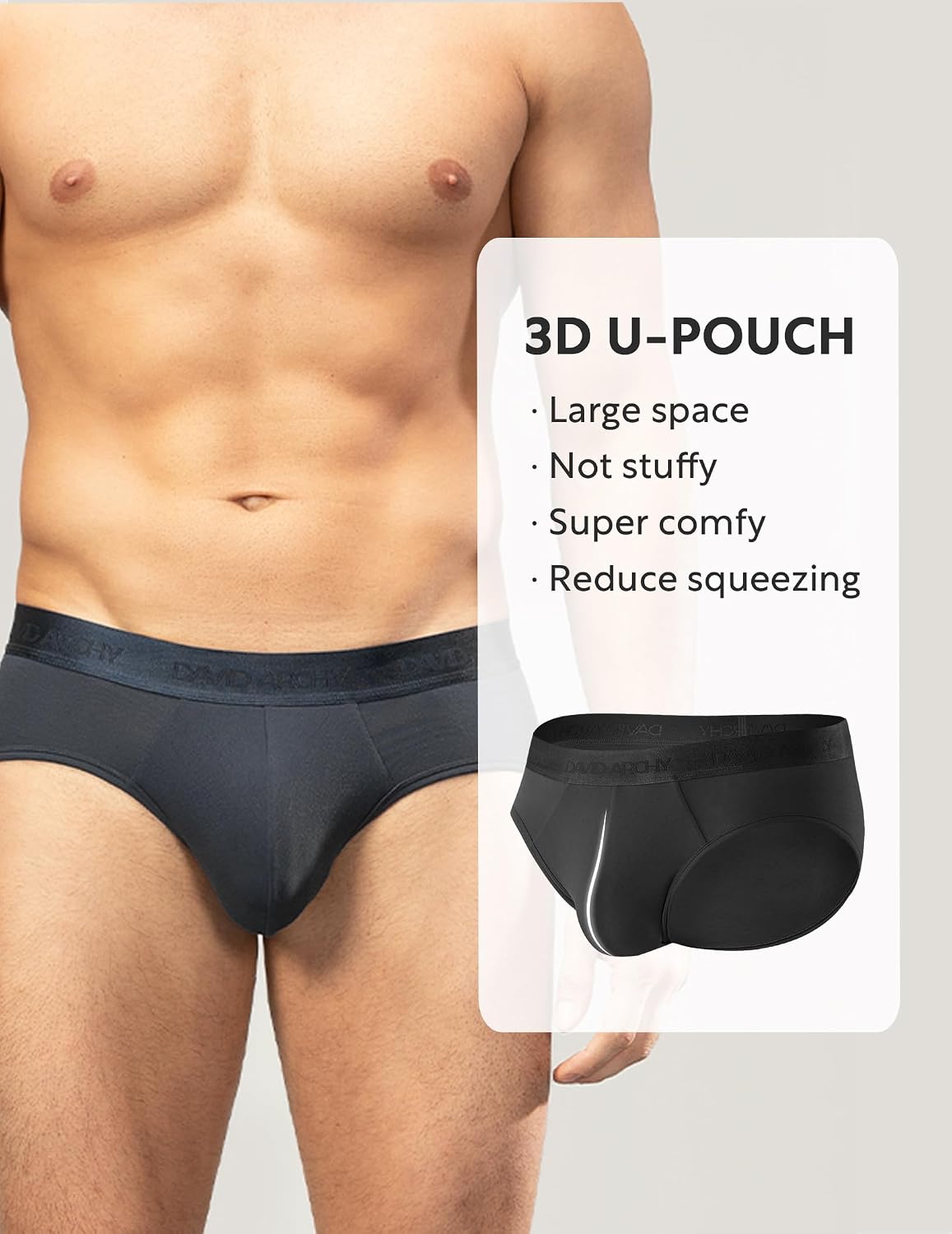 DAVID ARCHY Men's Soft Modal Briefs No Fly Support Pouch 4 or 7 Pack | Breathable moisture-wicking fabric Underwear features comfortable elastic waistbands and roomy 3D contours.