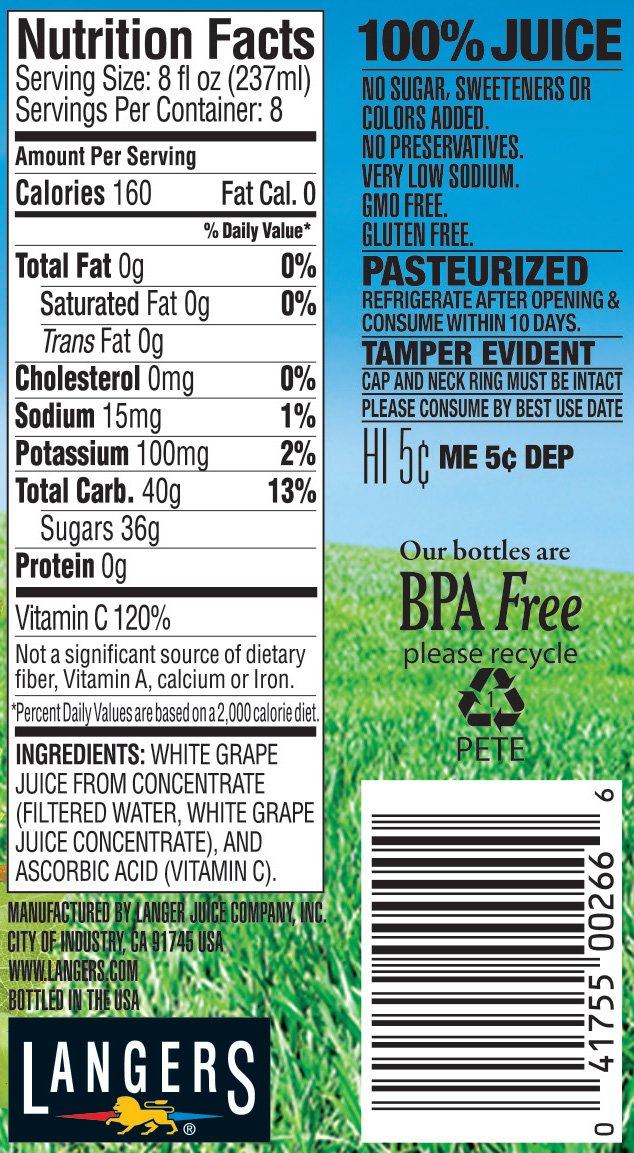 Langers 100% USA Grown Juice, Concord Grape, 64 Fl Oz (Pack of 8)