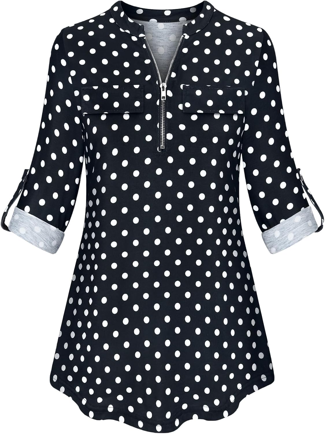 Tanst Sky Womens Casual Long Sleeve Zipped V Neck Plaid Tunic Blouses