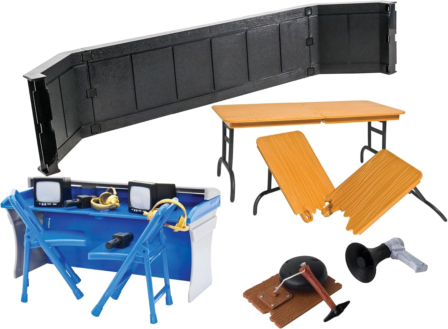 Commentators Corner Playset for Wrestling Figures | Build Complete Ringside Scenes with a 20-Inch Barricade, Commentator Table, 2 Breakable Tables