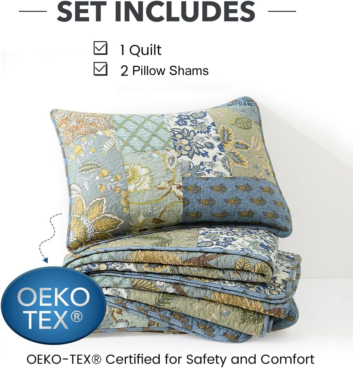 Striped Classical Cotton 3-Piece Patchwork Bedspread Quilt Sets, King Size