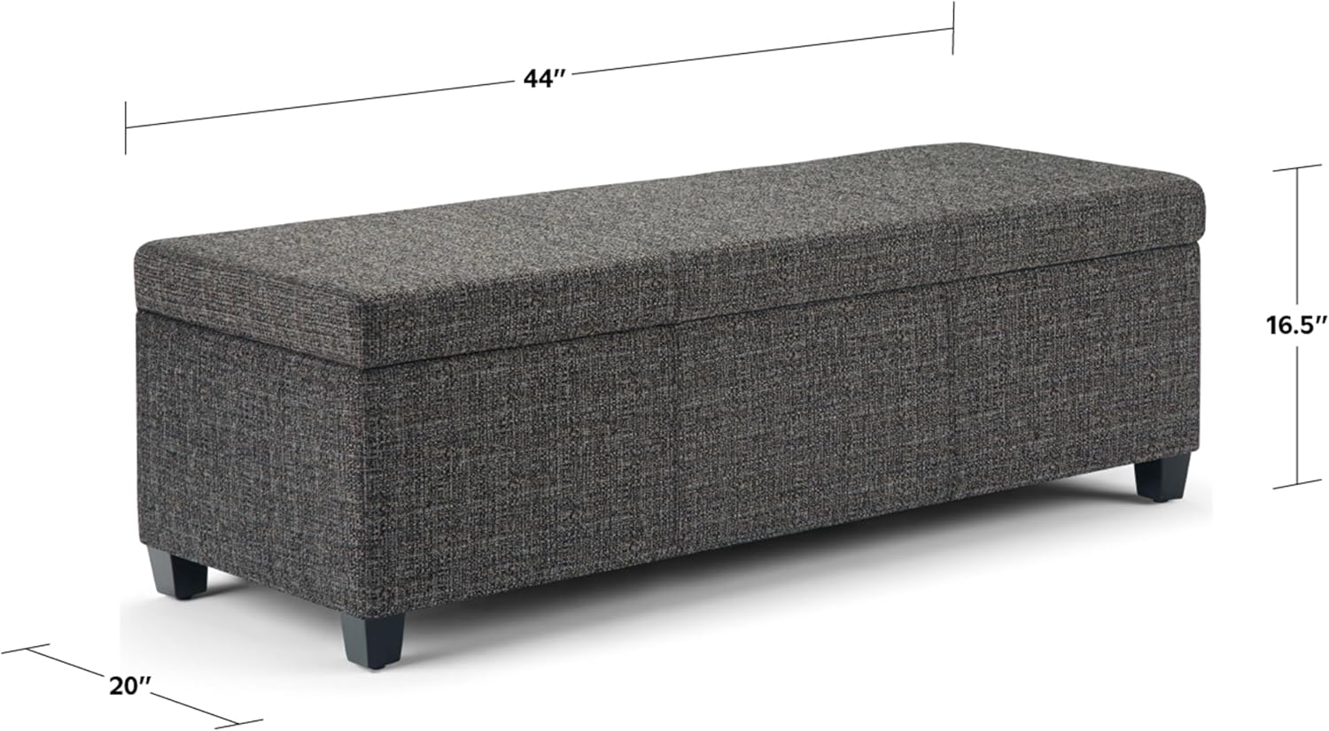 SIMPLIHOME Avalon 48" Wide Vegan Leather Storage Ottoman in Brown