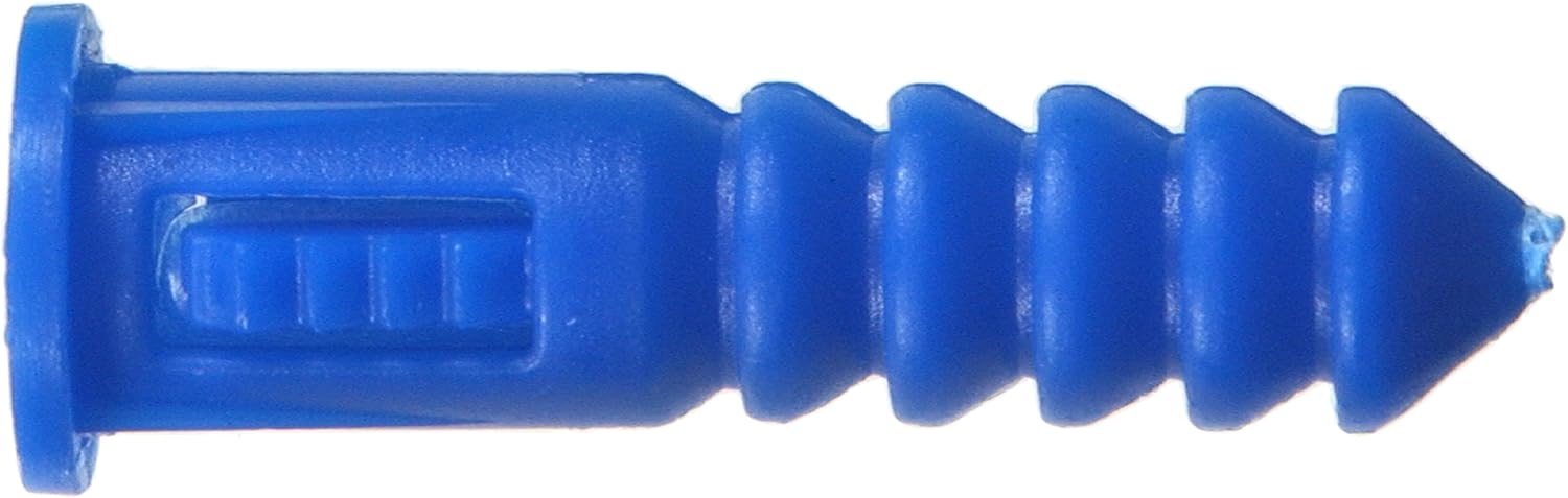 Hillman Wall Anchors, #8 x 1-1/4in, 100 Pack, Blue Plastic | Ribbed plastic, fits #8-10-12 screws for drywall, plaster, brick, and concrete