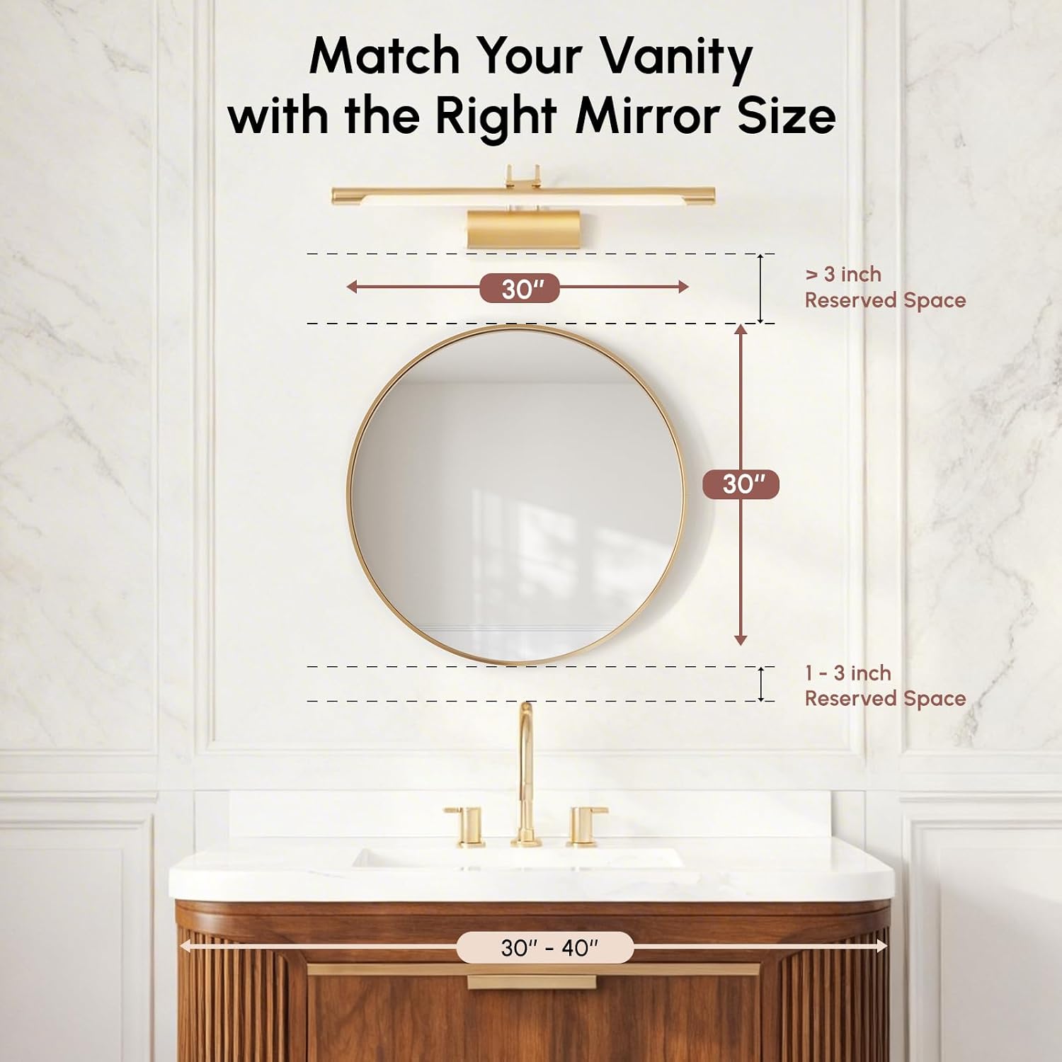 USHOWER Frameless Round Bathroom Mirror 24"