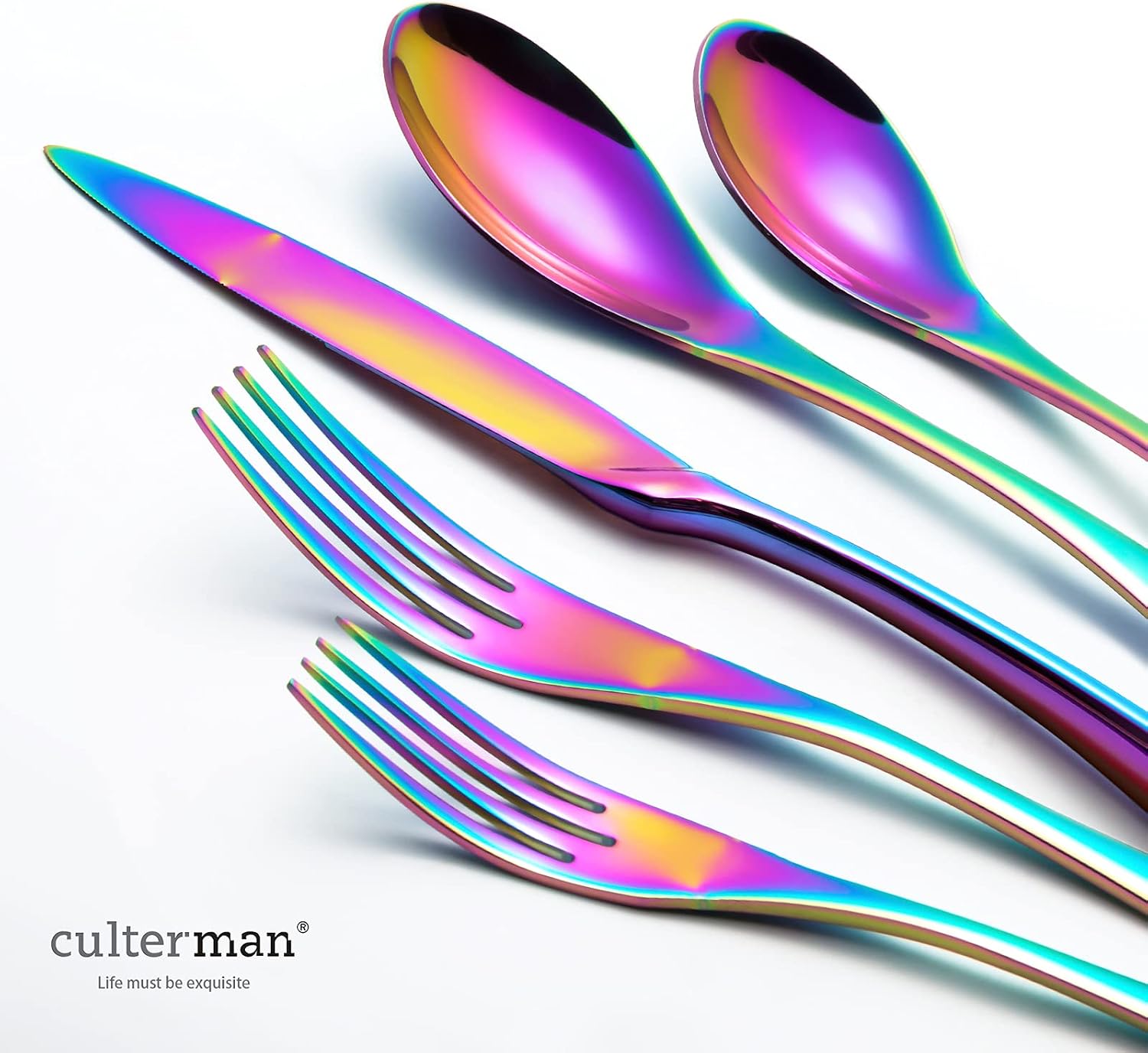 Rainbow Silverware Flatware Cutlery Set,Include Knife Fork Spoon, Dishwasher Safe (color 20 Pieces Flatware Sets)